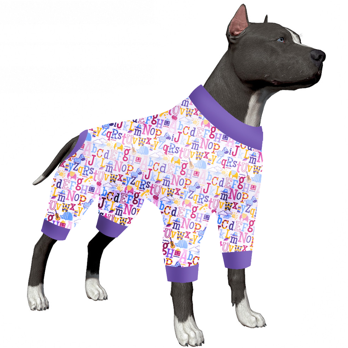 LovinPet Large Dog Pajamas Onesie - Playful Alphabet Pattern