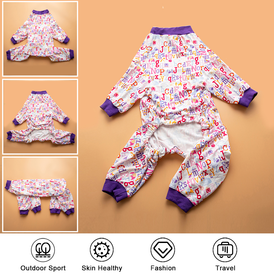 LovinPet Large Dog Pajamas Onesie - Playful Alphabet Pattern