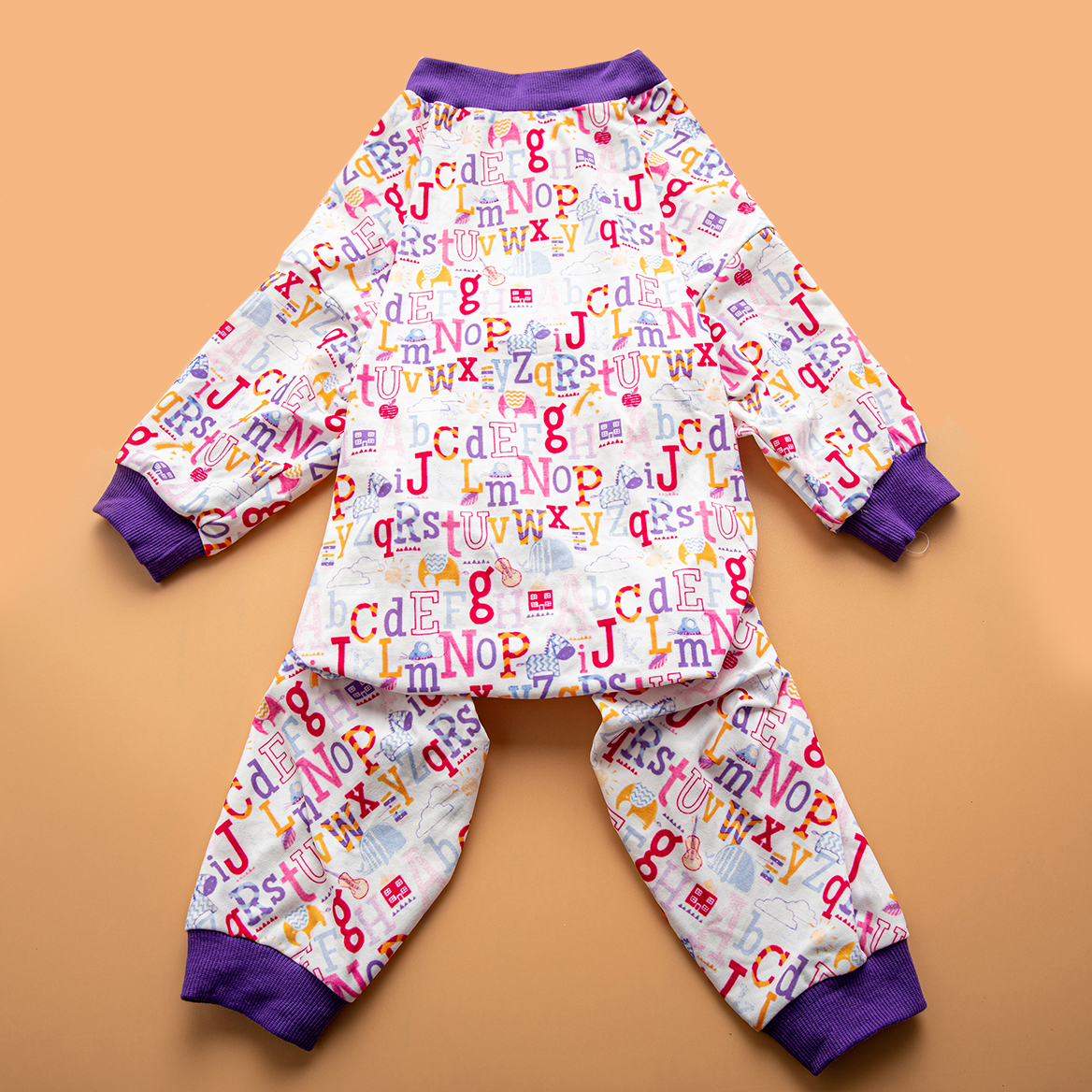 LovinPet Large Dog Pajamas Onesie - Playful Alphabet Pattern