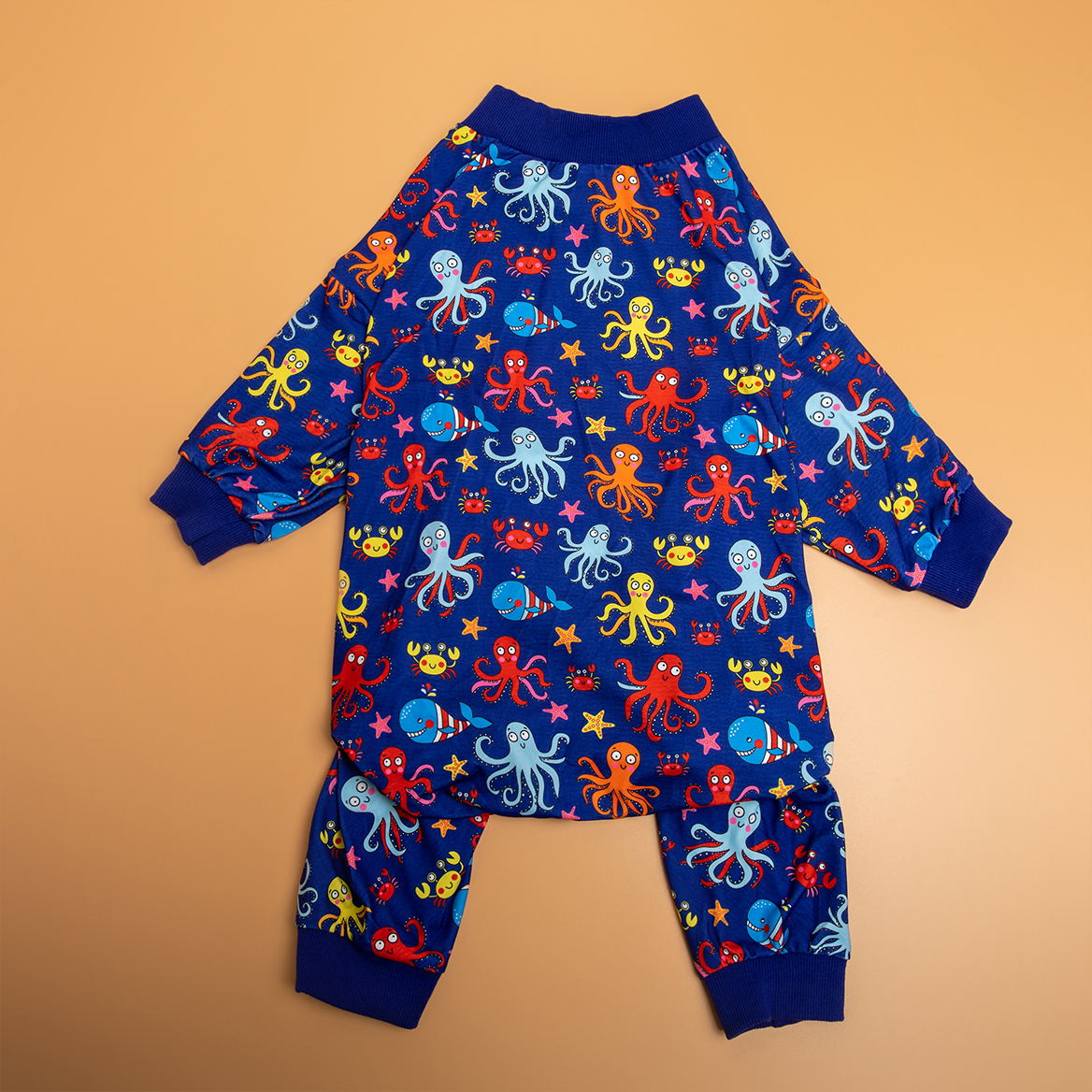 LovinPet Large Dog Pajamas Onesie - Playful Marine Octopus Design in Dark Blue