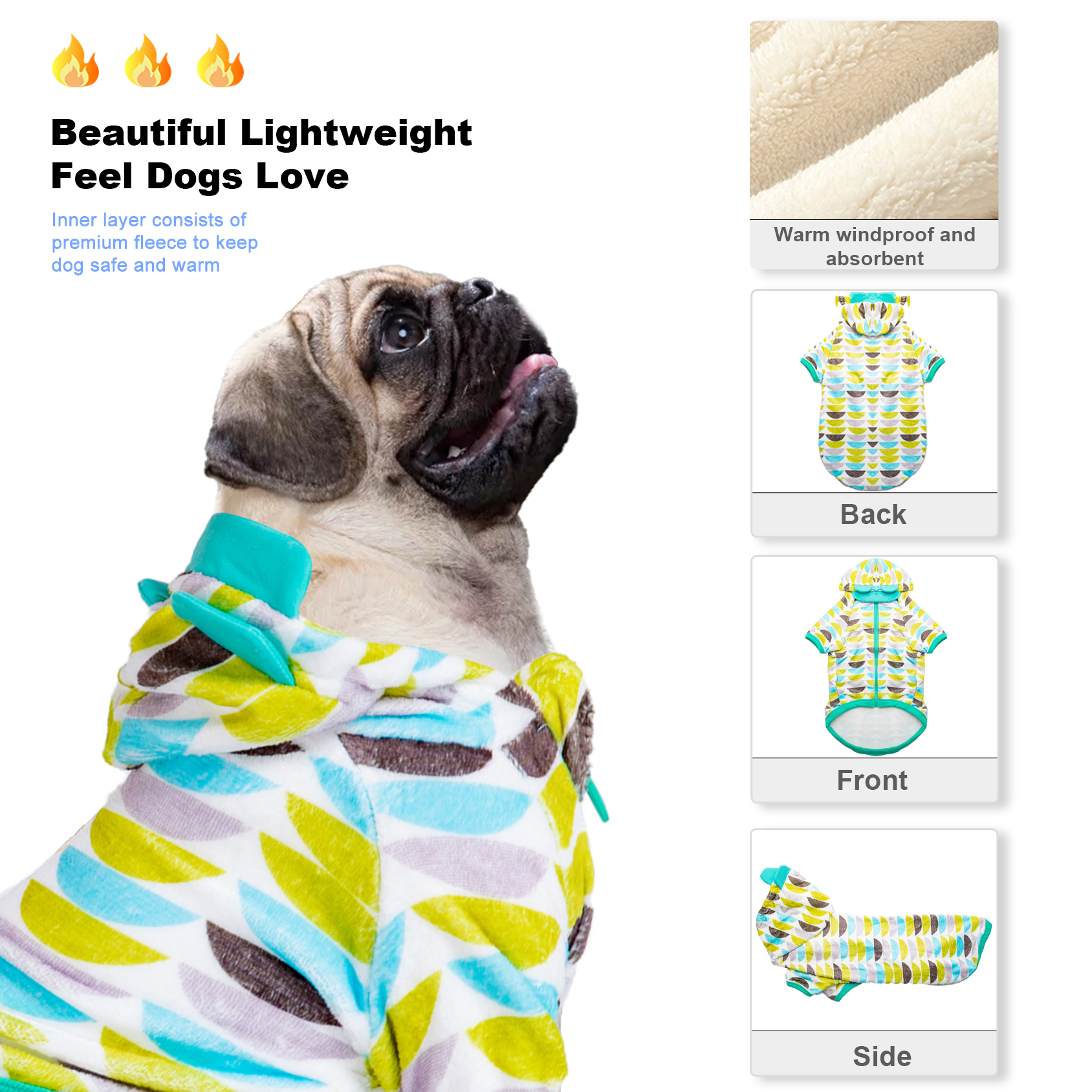 LovinPet Floral and Space-themed Patterns Flannel Dog Coat for XL Breeds