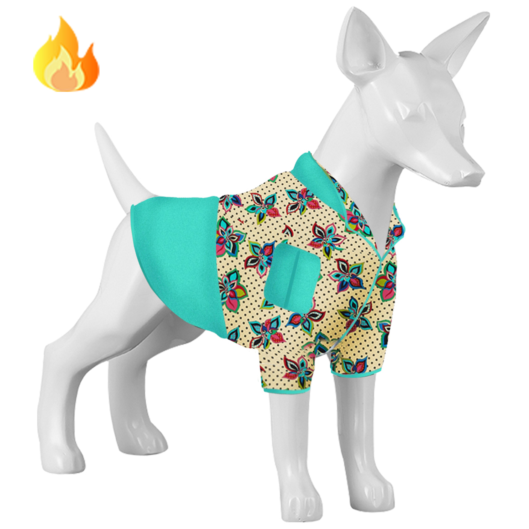 LovinPet Flannel Dog Coat Onesies for Large Dogs Teal with Floral Pattern