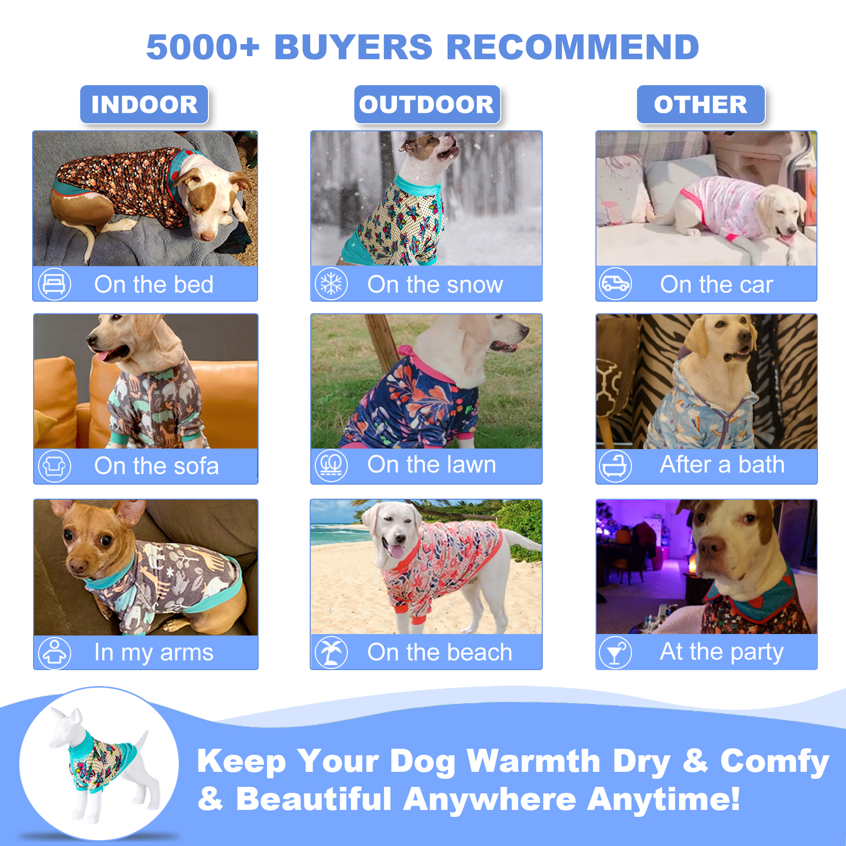 LovinPet Flannel Dog Coat Onesies for Large Dogs Teal with Floral Pattern