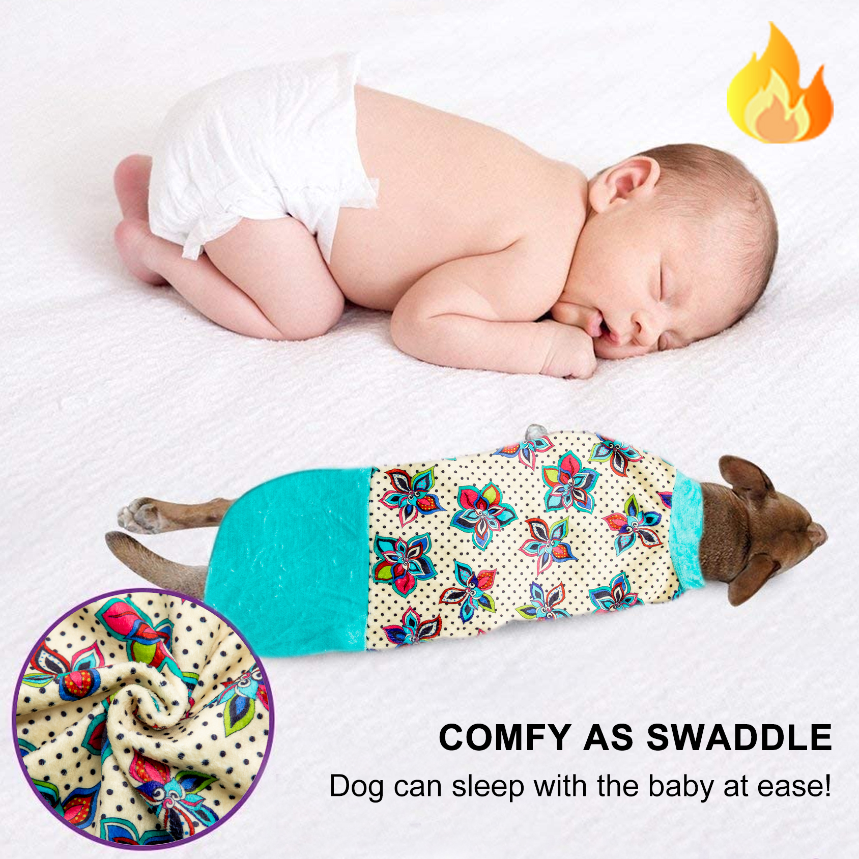 LovinPet Flannel Dog Coat Onesies for Large Dogs Teal with Floral Pattern