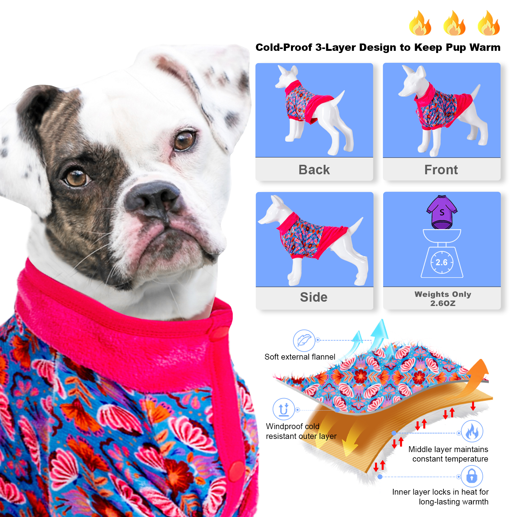 LovinPet Floral and Space-themed Patterns Flannel Coat