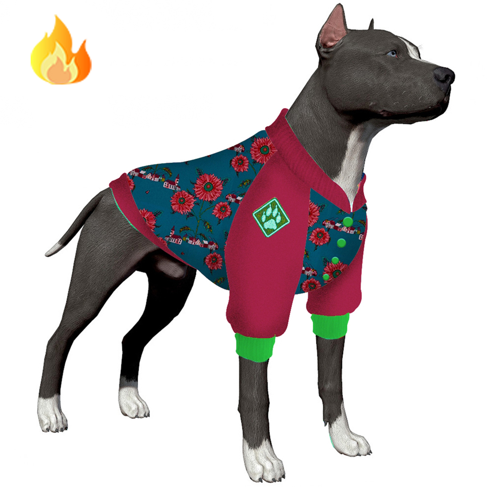 LovinPet Floral and Space-themed Patterns Flannel Dog Coat for XL Breeds