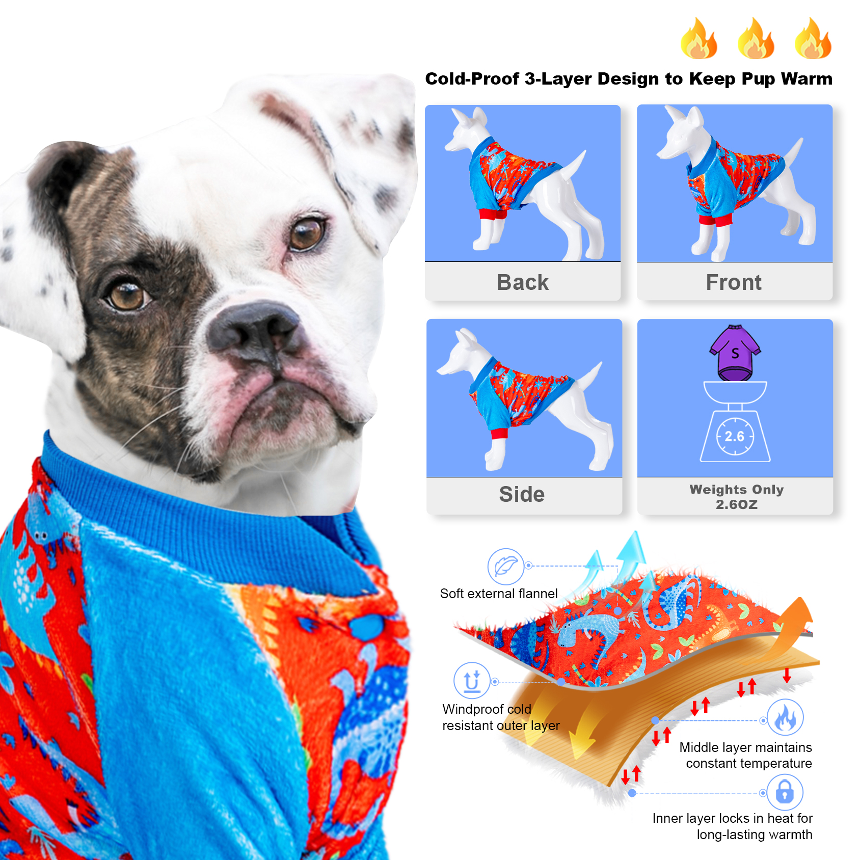 LovinPet Flannel Dog Coat for Large Dogs