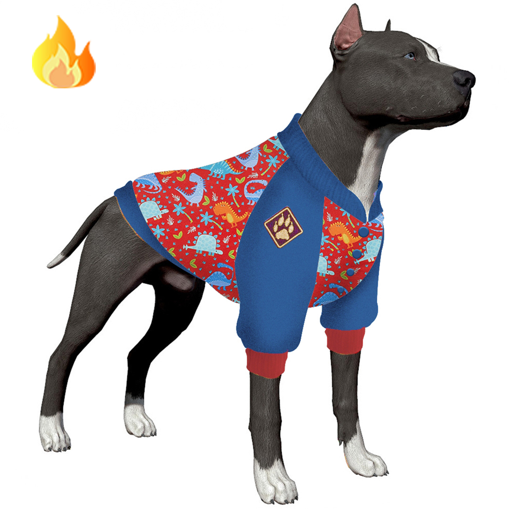 LovinPet Dinosaur Flannel Dog Coat for Large Breeds - Warm & Stylish