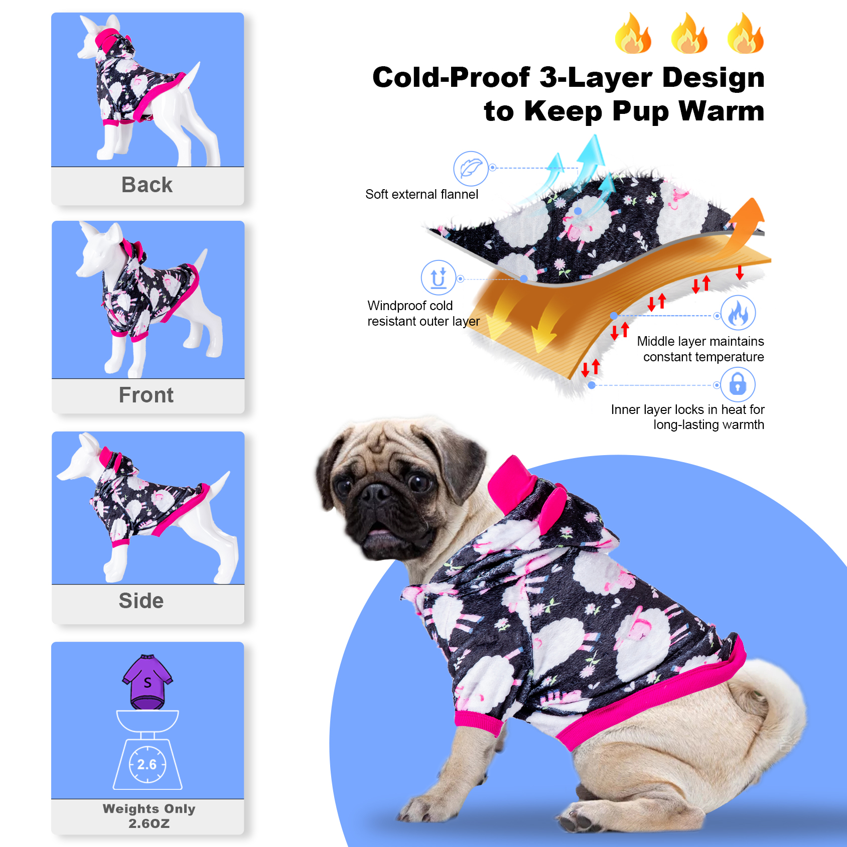 LovinPet Flannel Sheep Pattern Dog Coat for Labradors