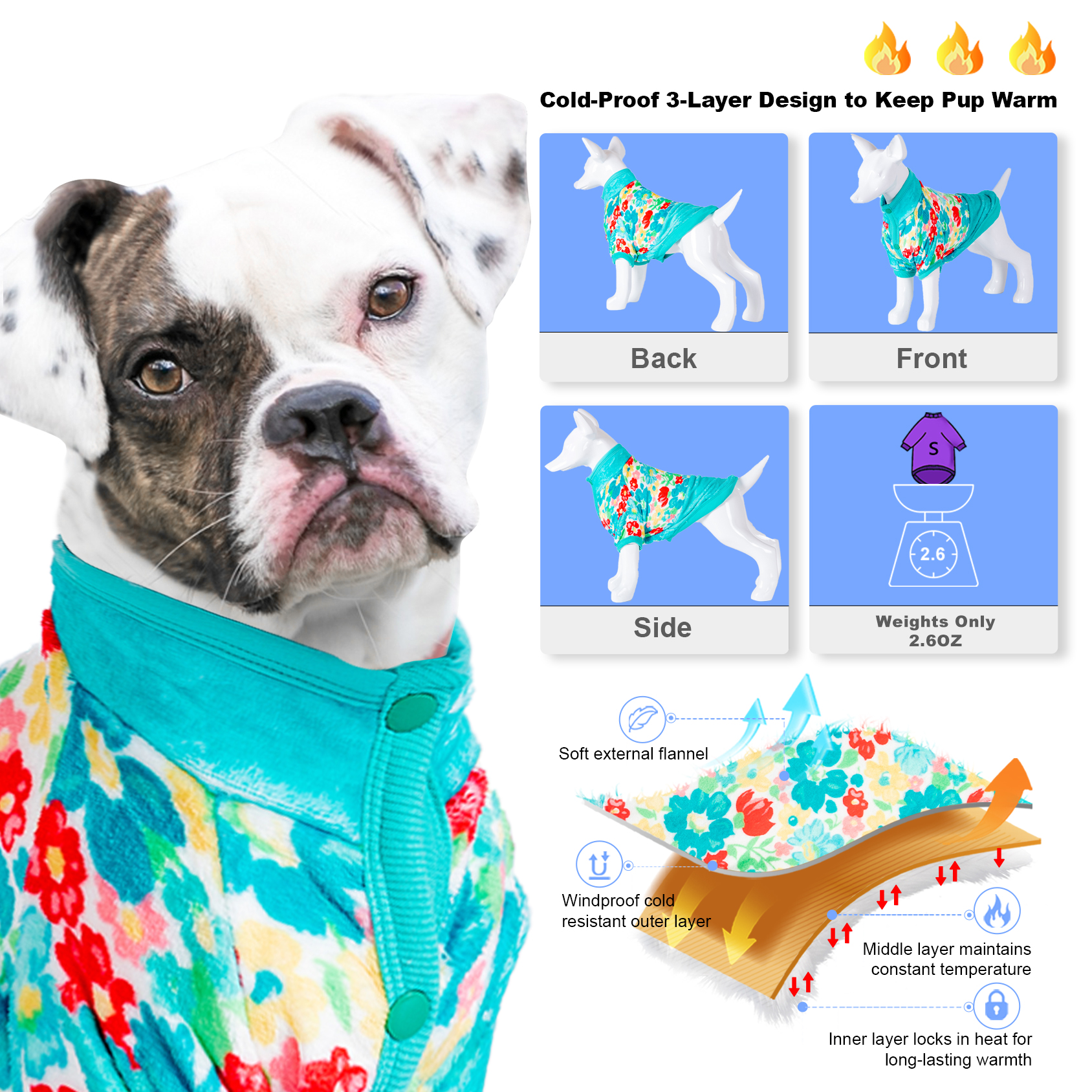 LovinPet Flannel Dog Coat Onesies for Large Dogs