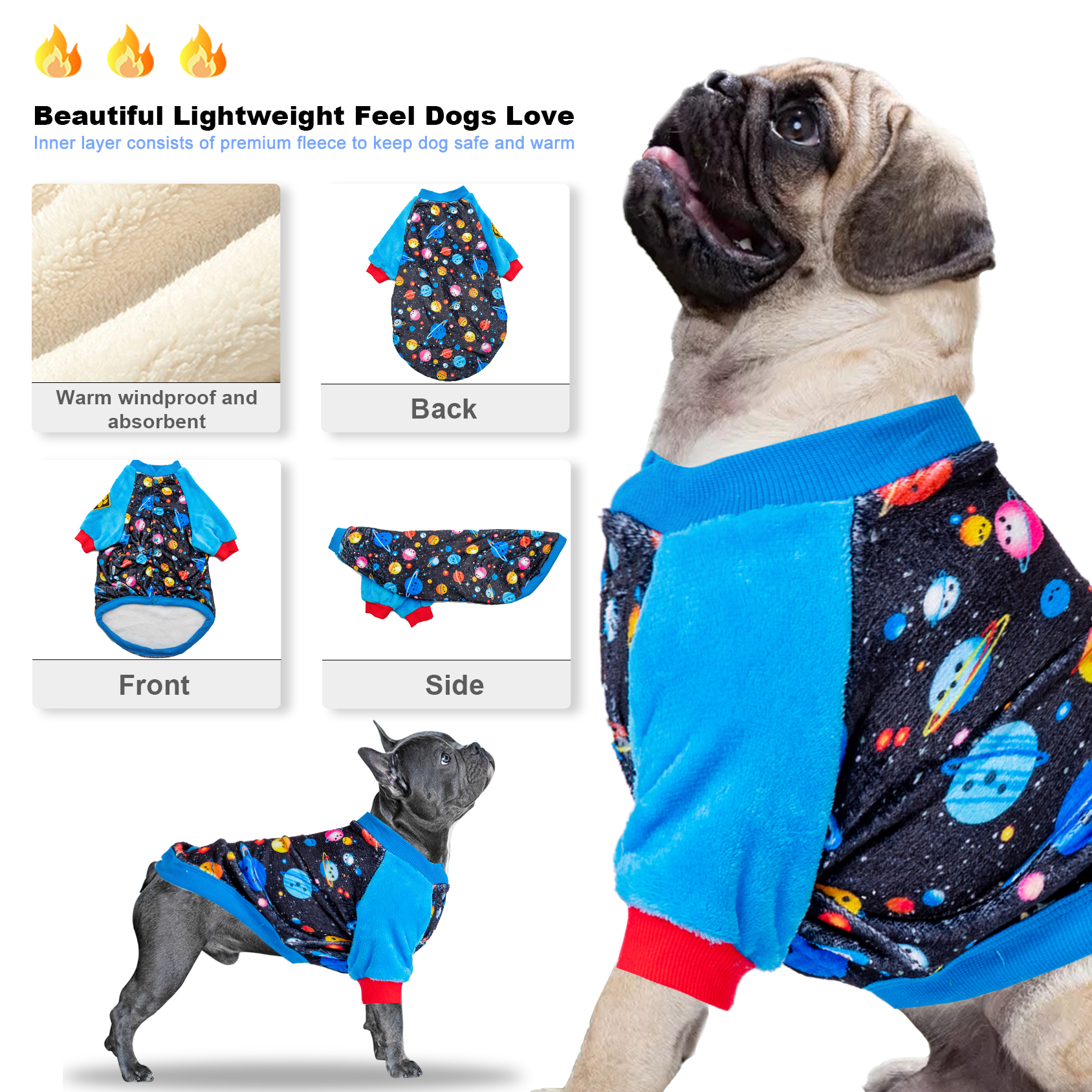LovinPet Floral and Space-themed Dog Flannel Coat For Large Dogs