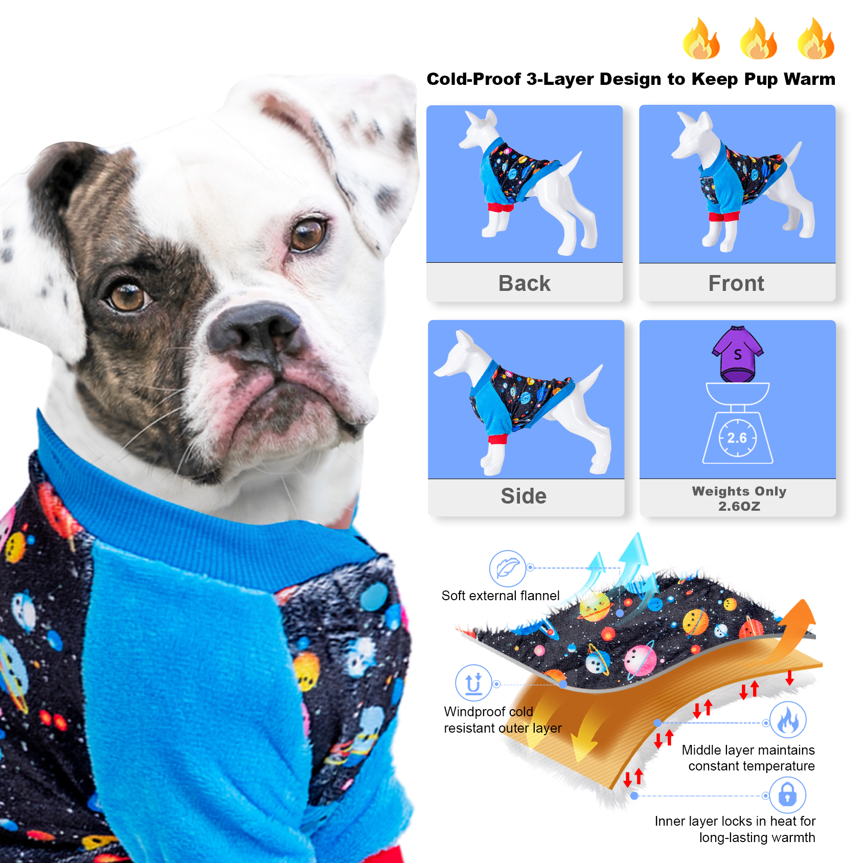 LovinPet Floral and Space-themed Dog Flannel Coat For Large Dogs