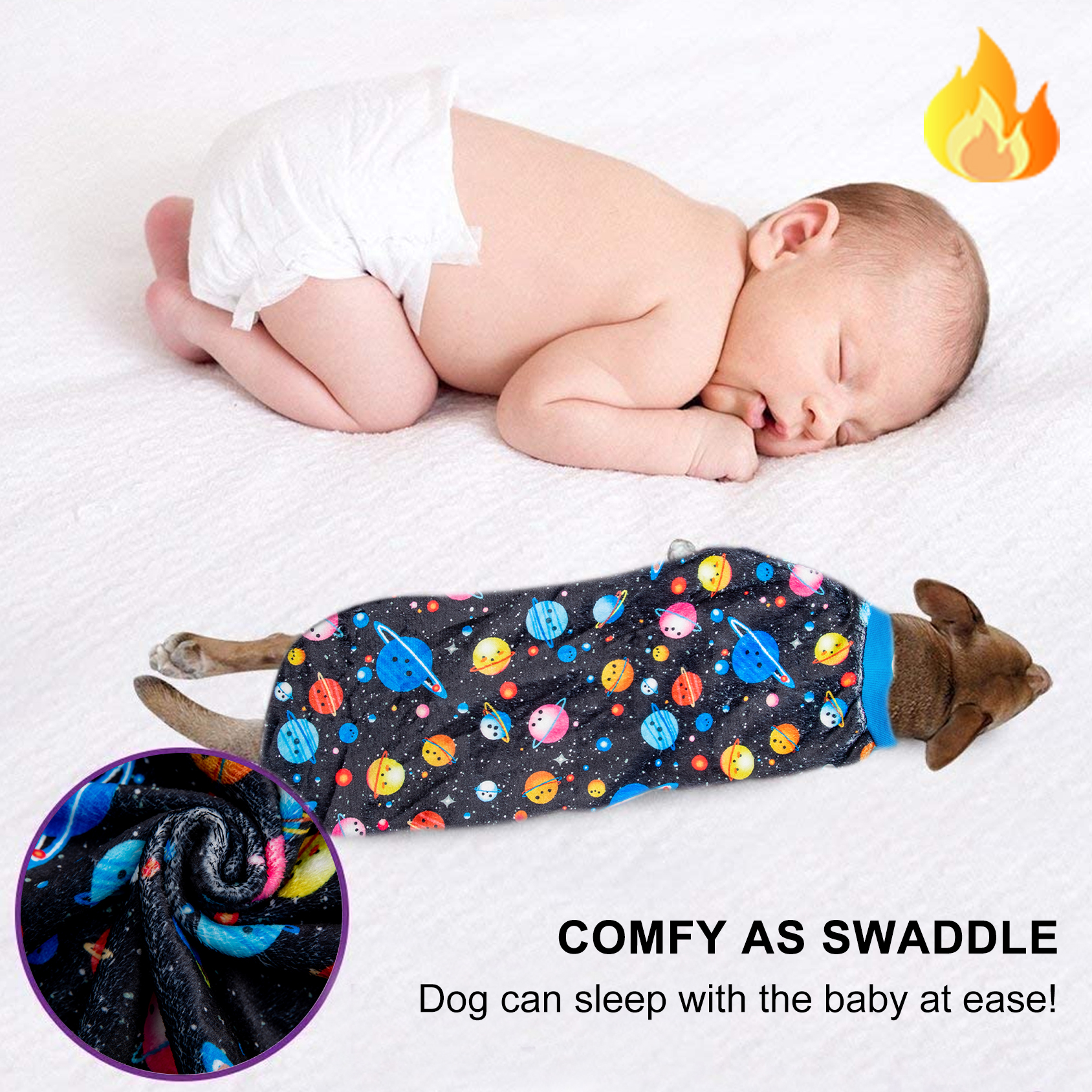 LovinPet Floral and Space-themed Dog Flannel Coat For Large Dogs