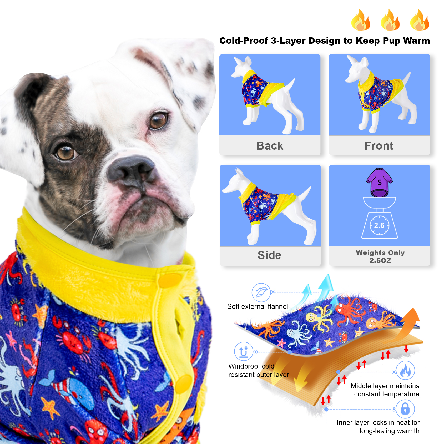LovinPet Large Dog Flannel Coat For PitBulls