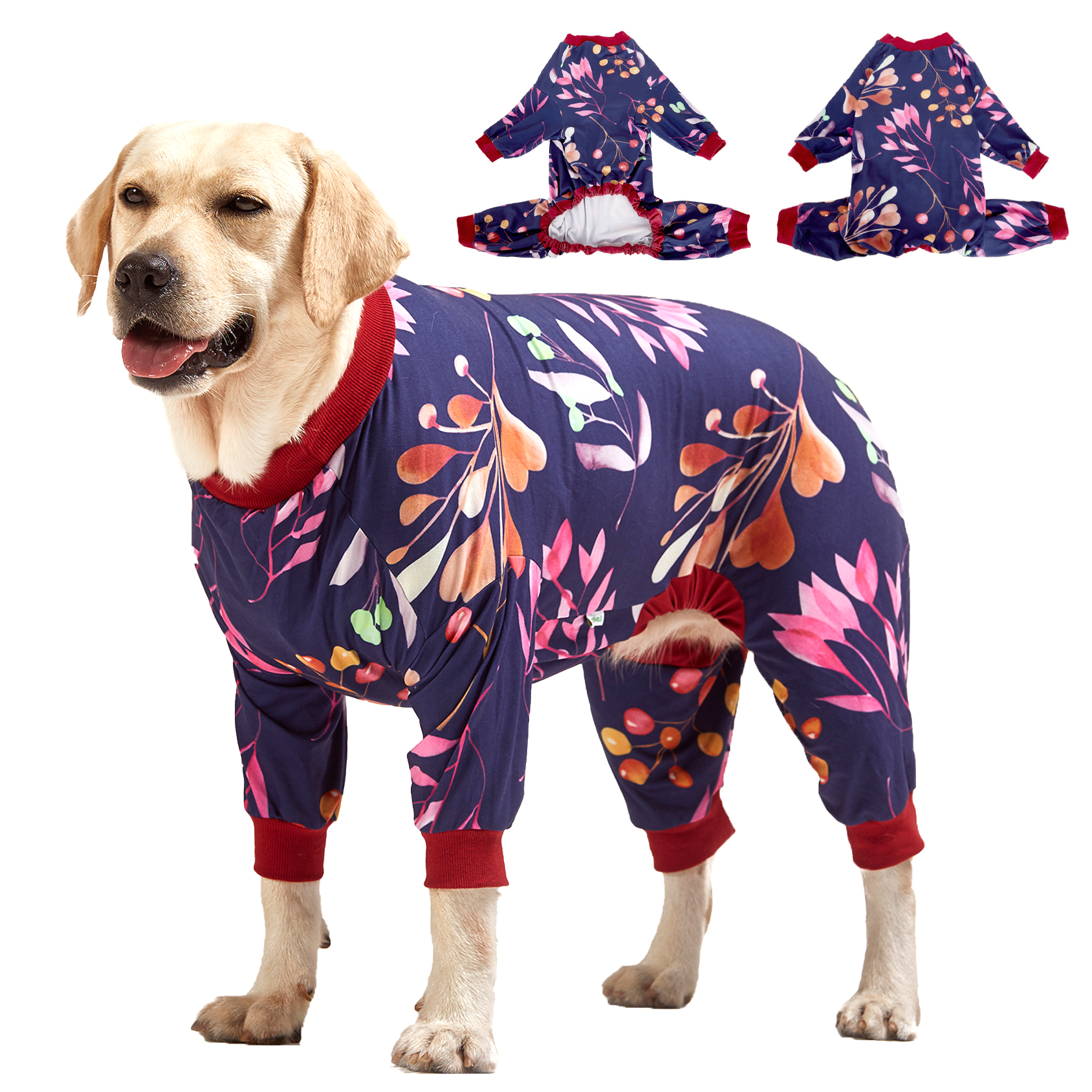 LovinPet Large Dog Pajamas Onesie - Elegant Floral Pattern Sleepwear for Big Dogs