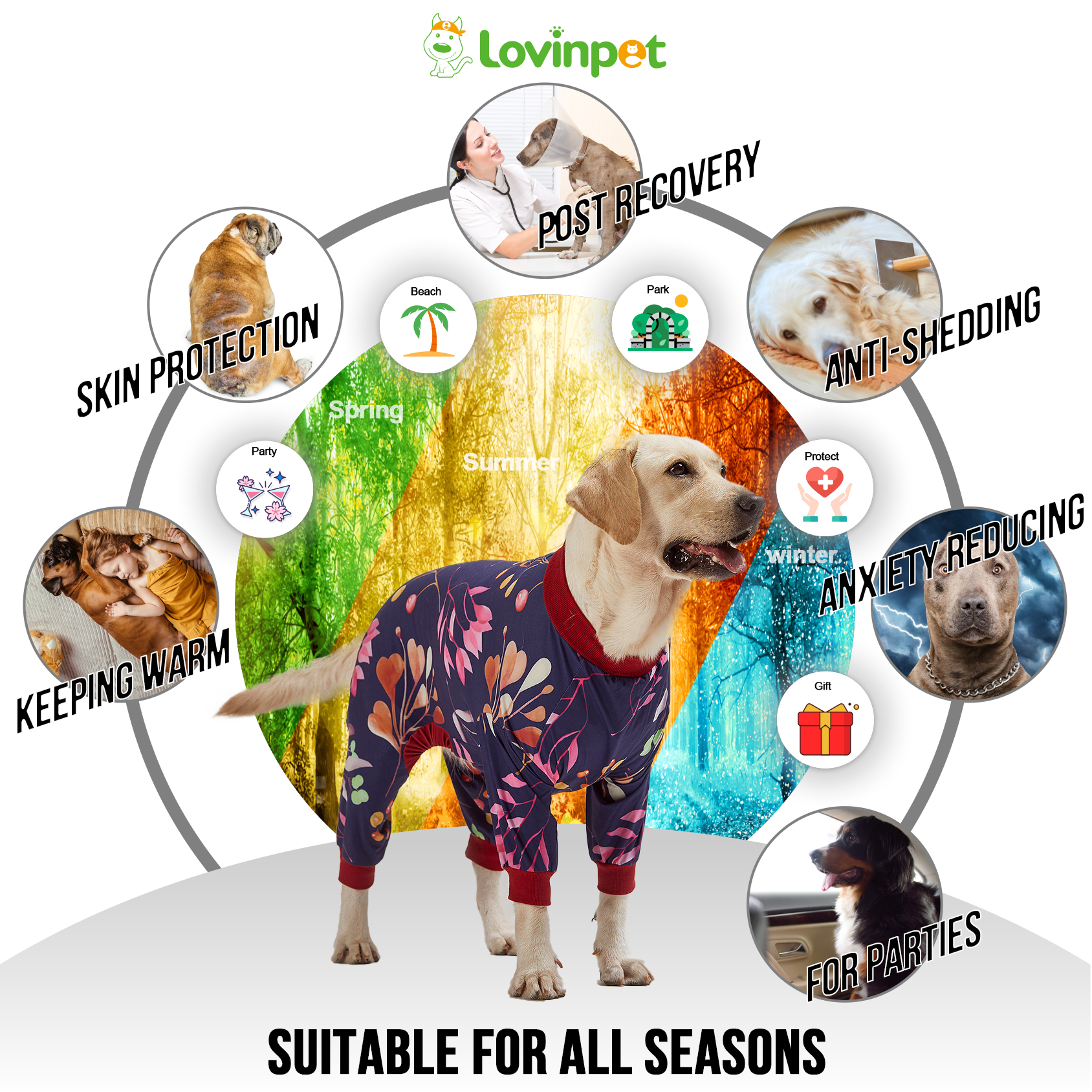 LovinPet Large Dog Pajamas Onesie - Elegant Floral Pattern Sleepwear for Big Dogs