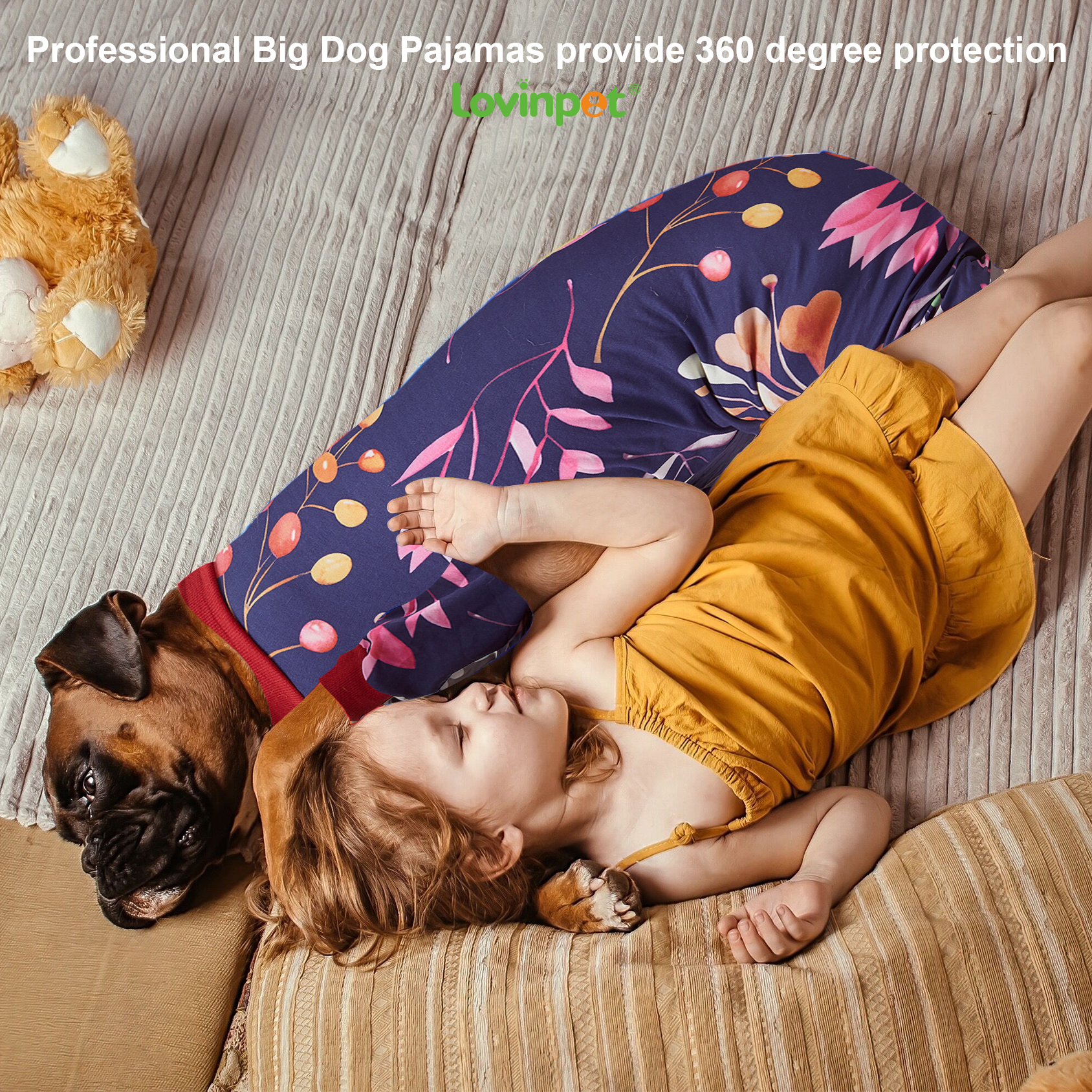 LovinPet Large Dog Pajamas Onesie - Elegant Floral Pattern Sleepwear for Big Dogs