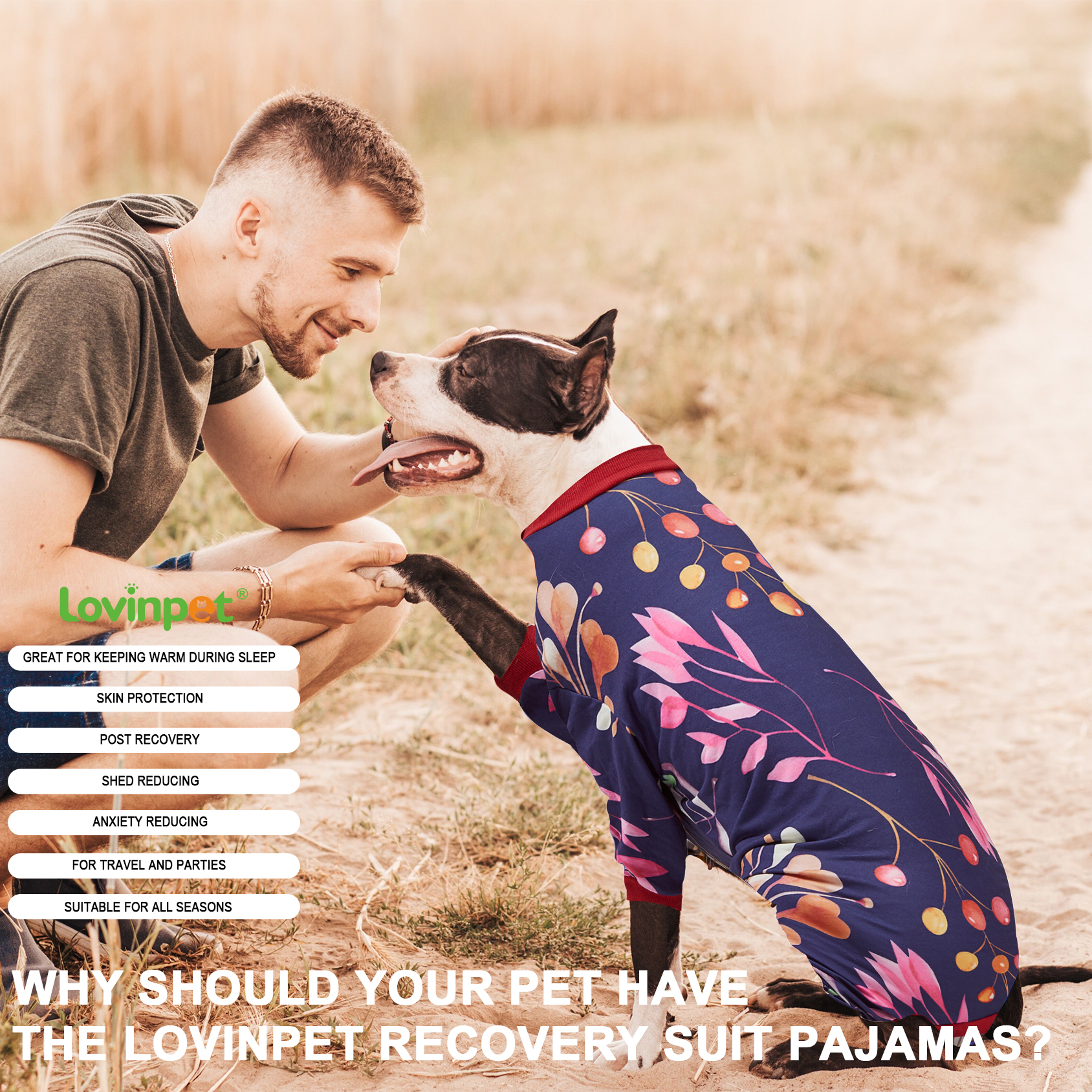 LovinPet Large Dog Pajamas Onesie - Elegant Floral Pattern Sleepwear for Big Dogs