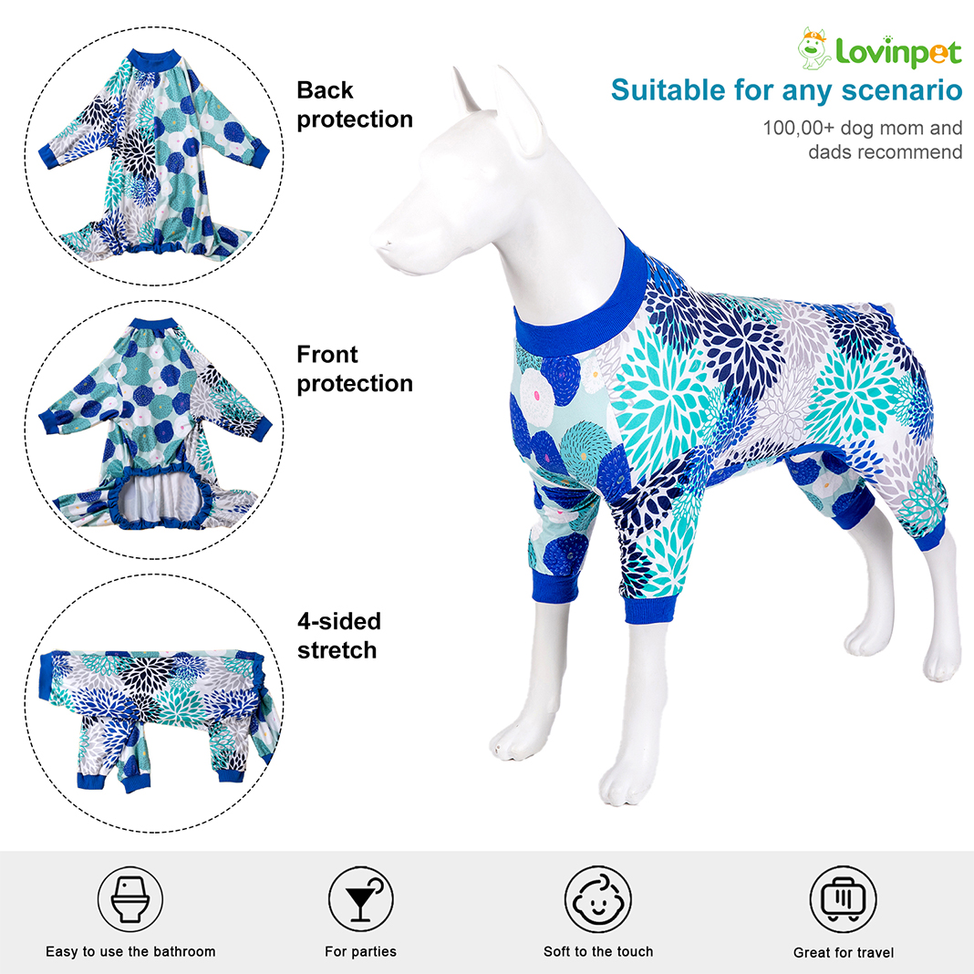 LovinPet Large Dog Pajamas Onesie - Floral Chrysanthemum Print Dog Sleepwear for Large Dogs