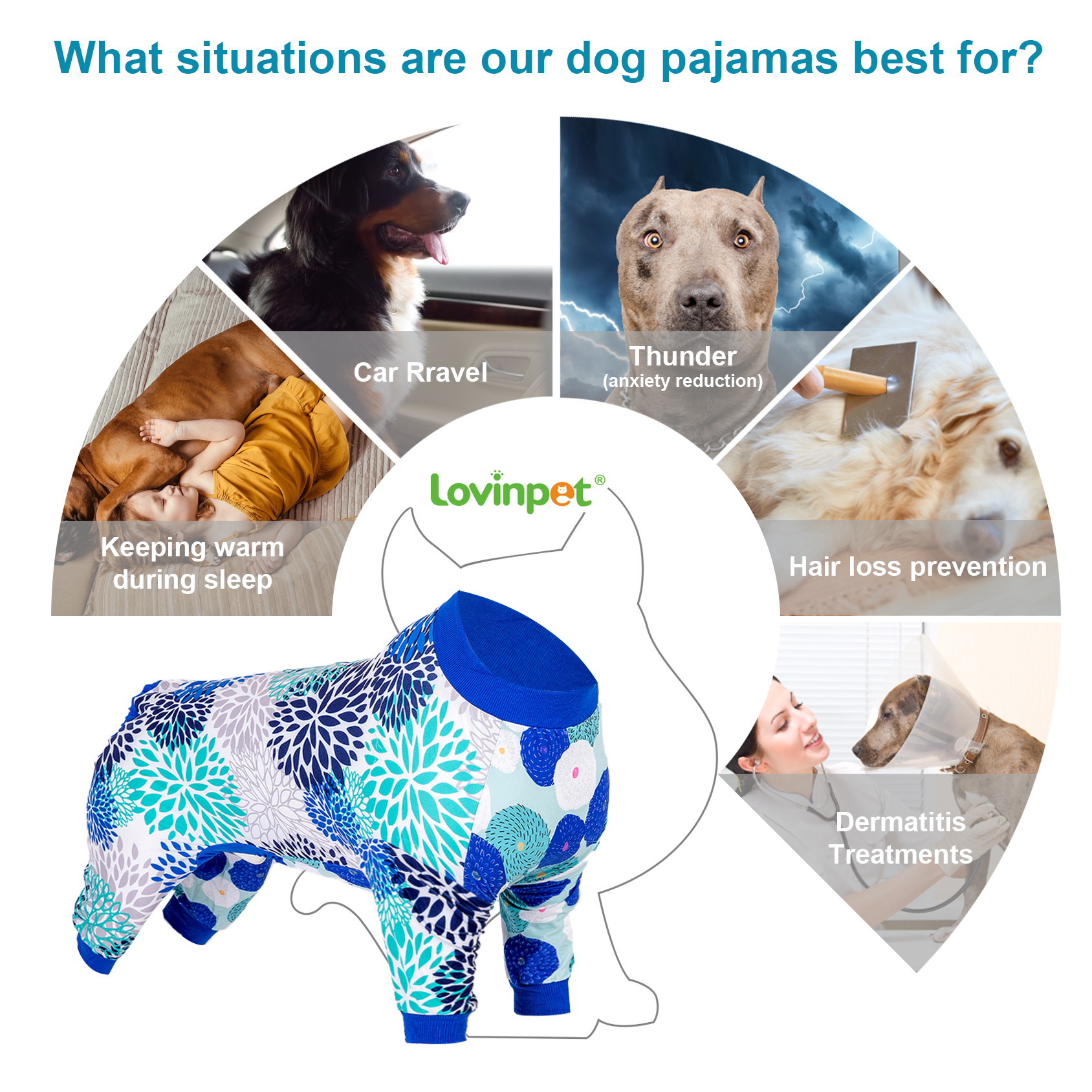 LovinPet Large Dog Pajamas Onesie - Floral Chrysanthemum Print Dog Sleepwear for Large Dogs
