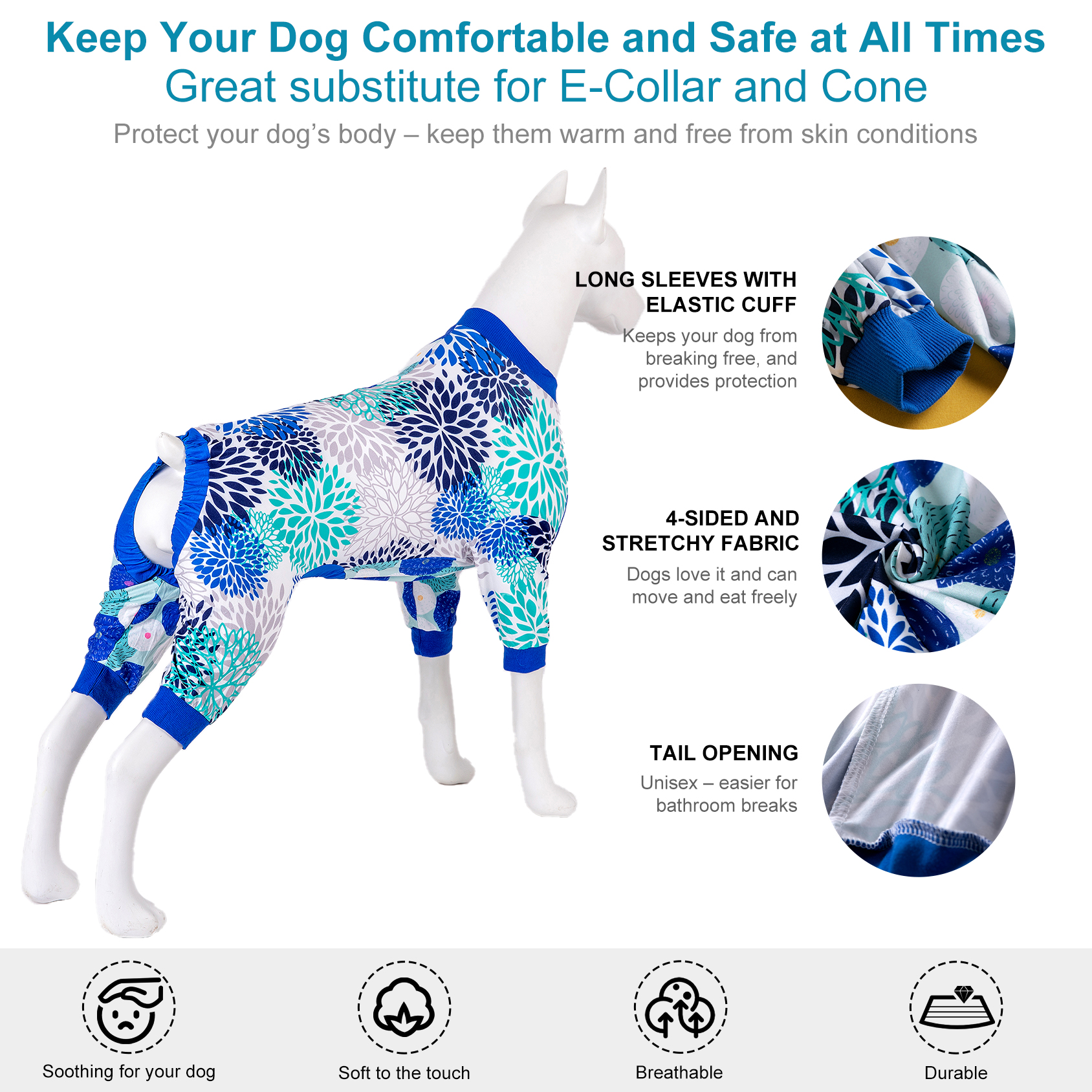 LovinPet Large Dog Pajamas Onesie - Floral Chrysanthemum Print Dog Sleepwear for Large Dogs