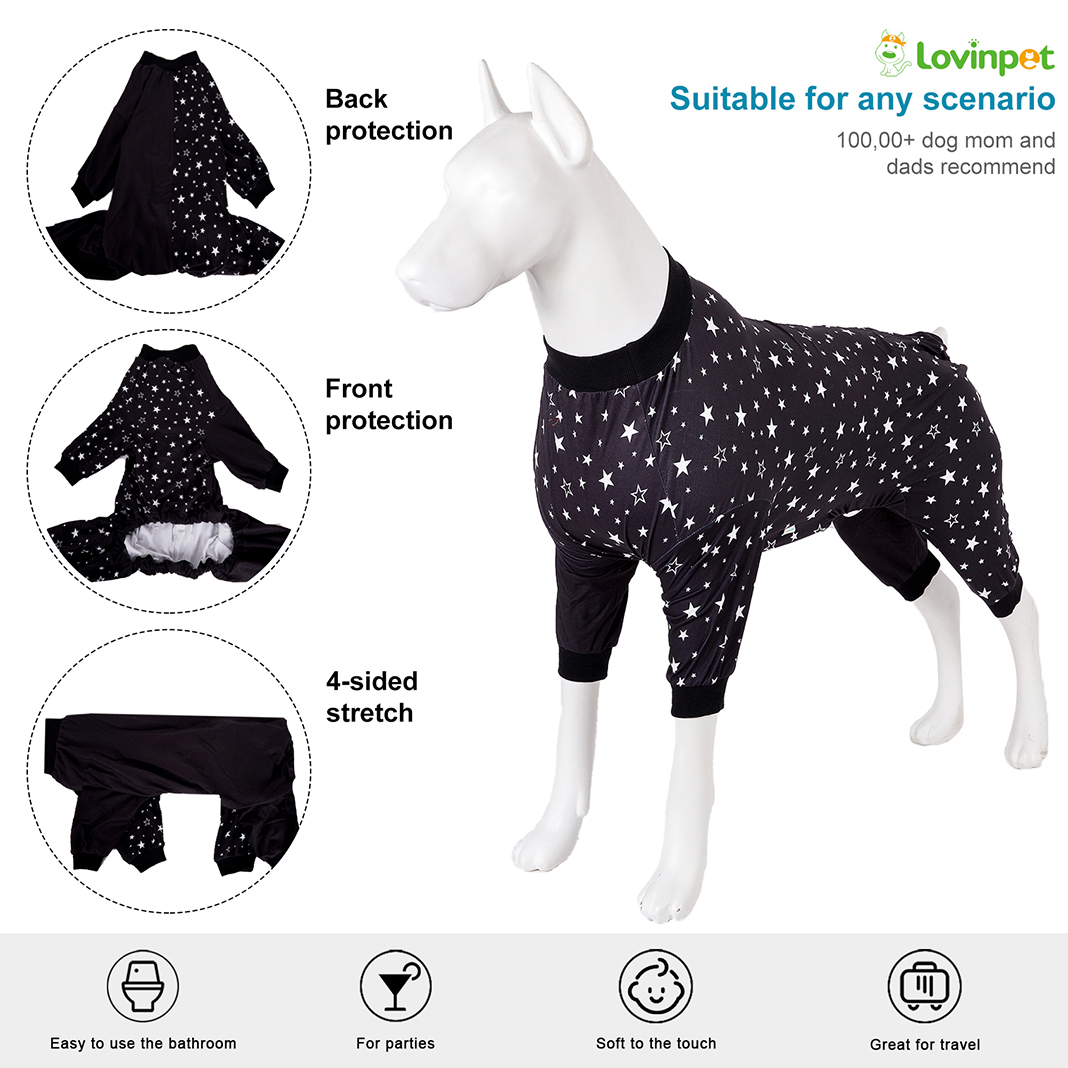 LovinPet Large Dog Pajama - Starry Night Black Pajamas for Big Dogs