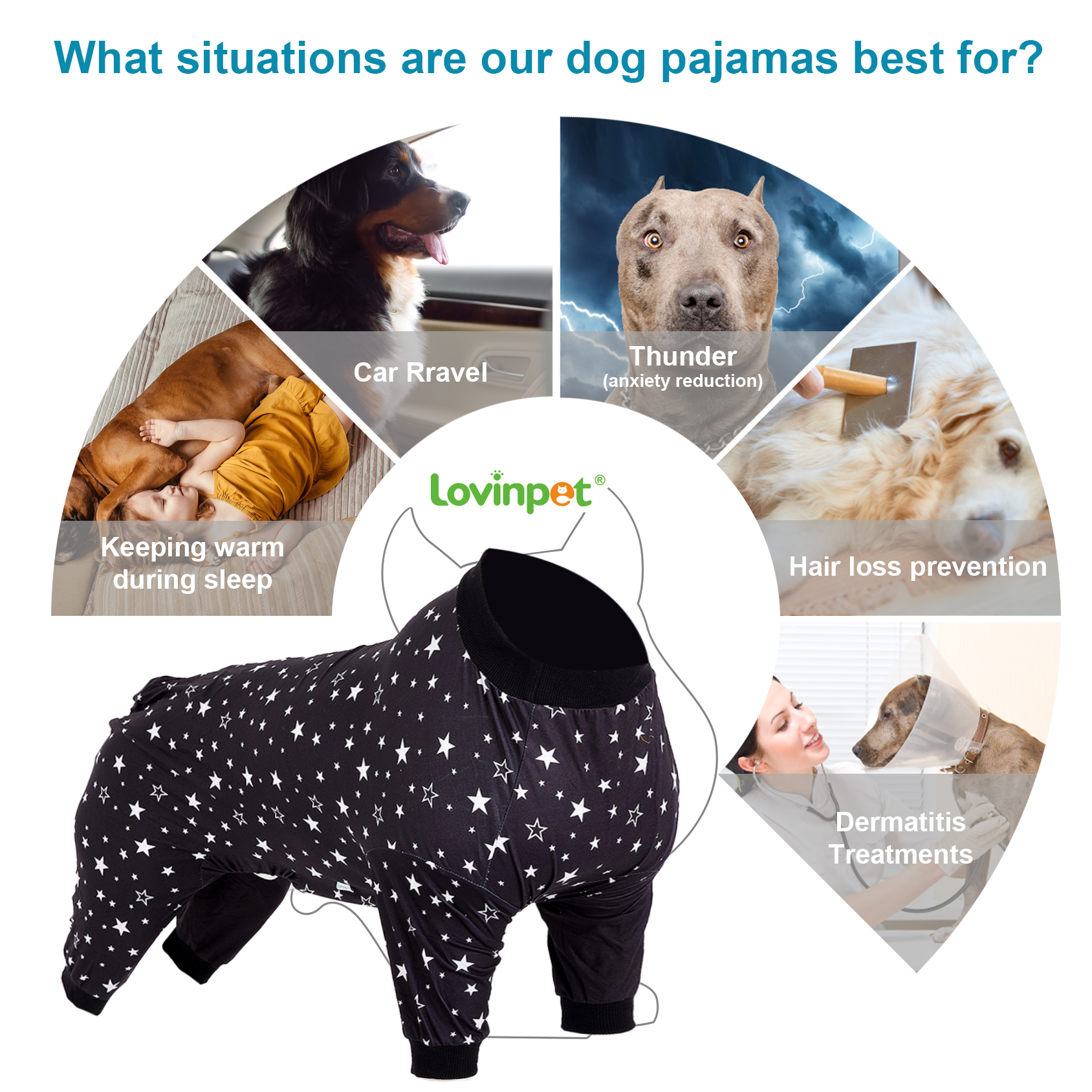 LovinPet Large Dog Pajama - Starry Night Black Pajamas for Big Dogs