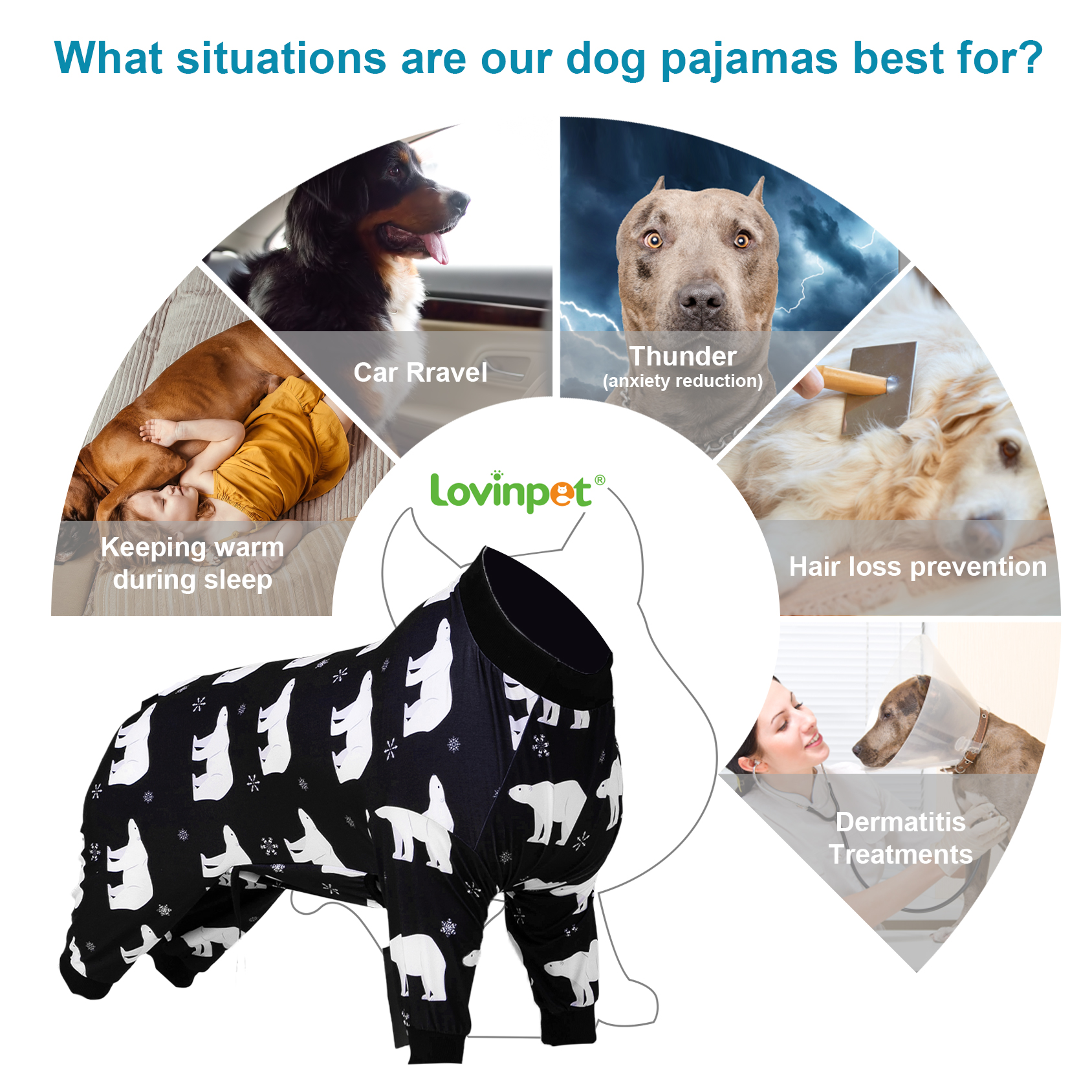 LovinPet Large Dog Pajama - Polar Bear and Snowflake Winter Print for Large Dogs
