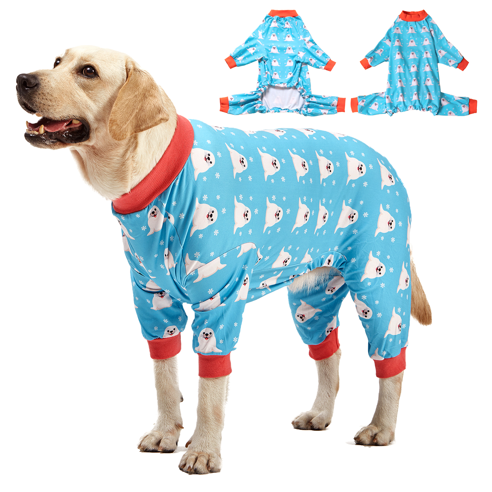 LovinPet Large Dog Pajamas Onesie - Winter Polar Seal Design for Big Breeds