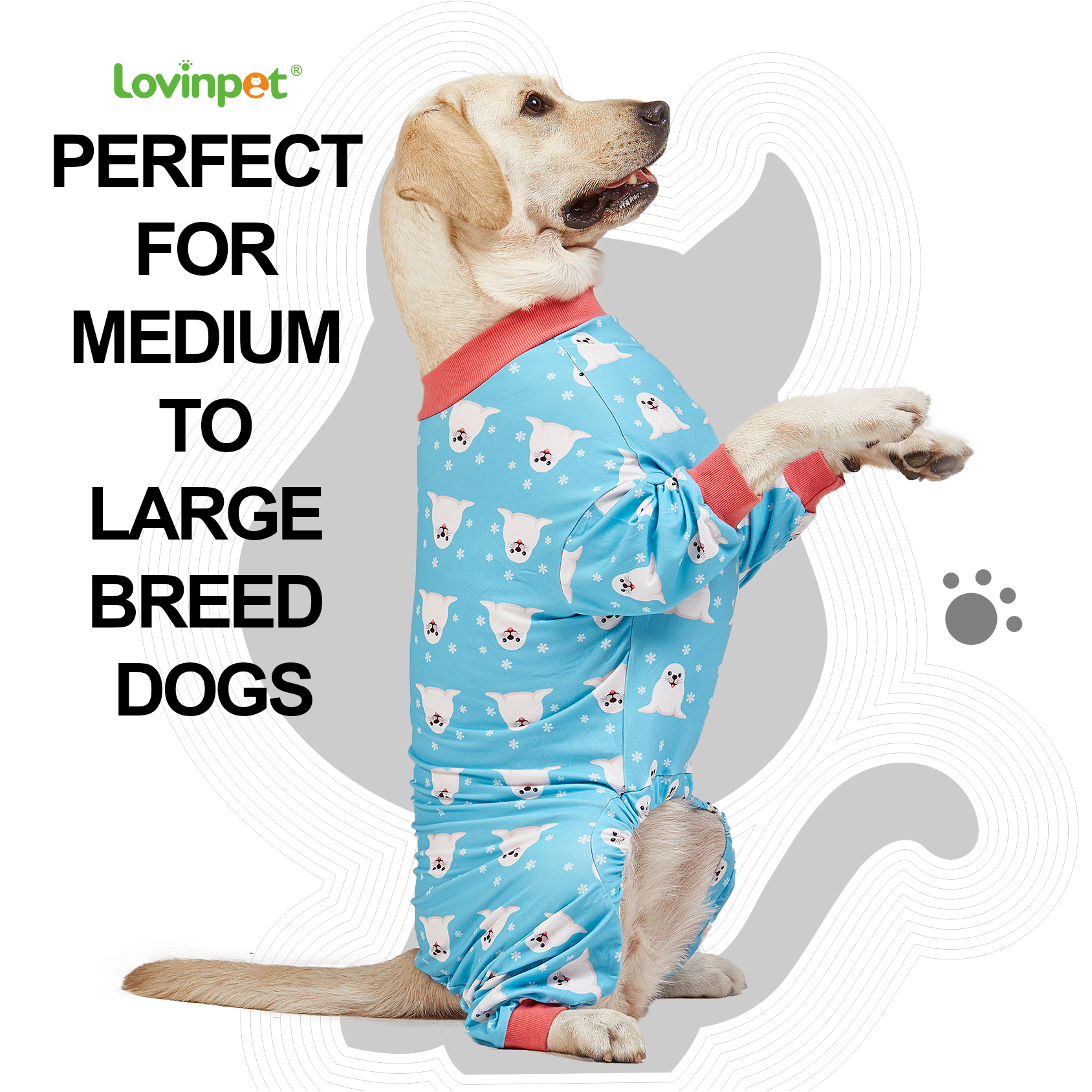 LovinPet Large Dog Pajamas Onesie - Winter Polar Seal Design for Big Breeds
