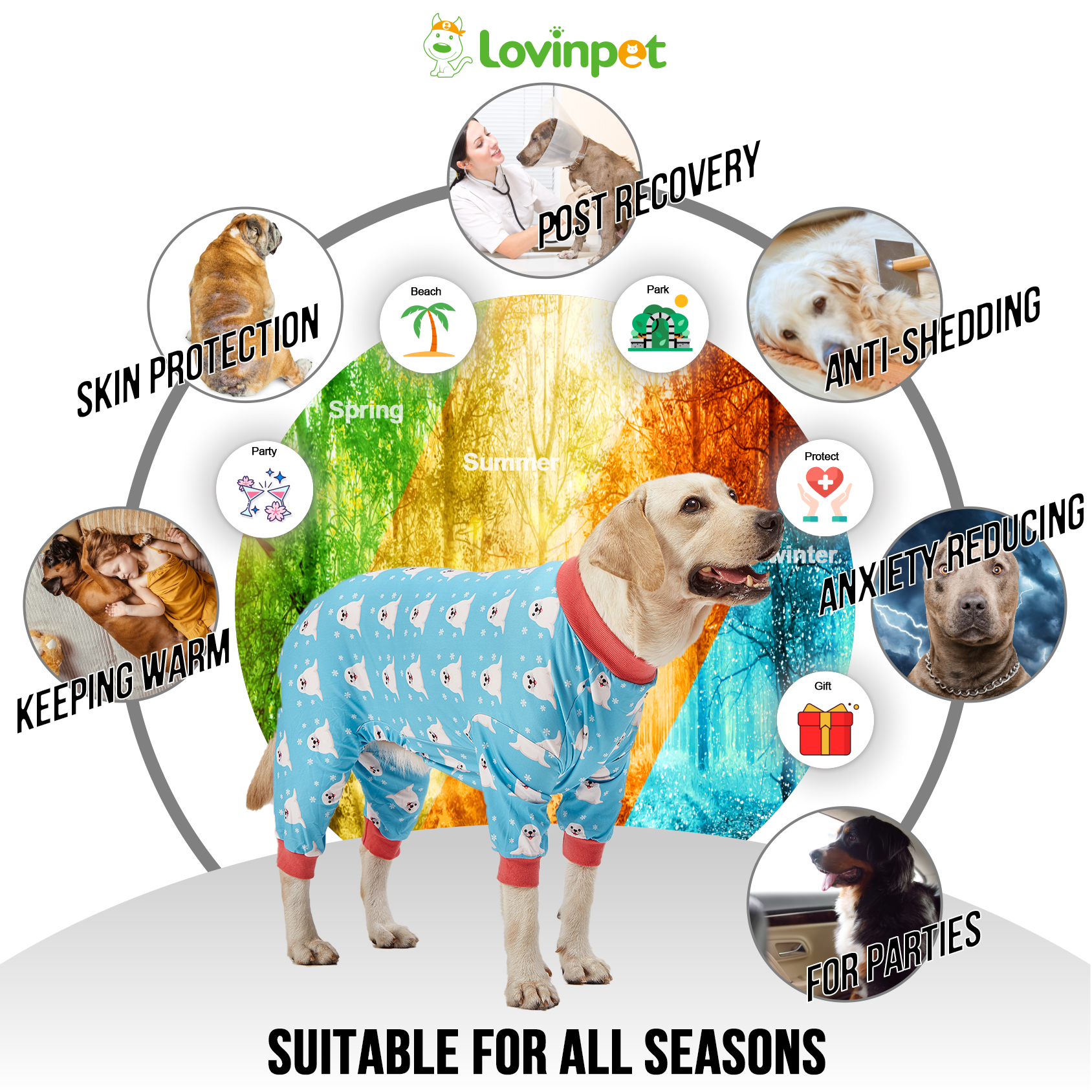 LovinPet Large Dog Pajamas Onesie - Winter Polar Seal Design for Big Breeds