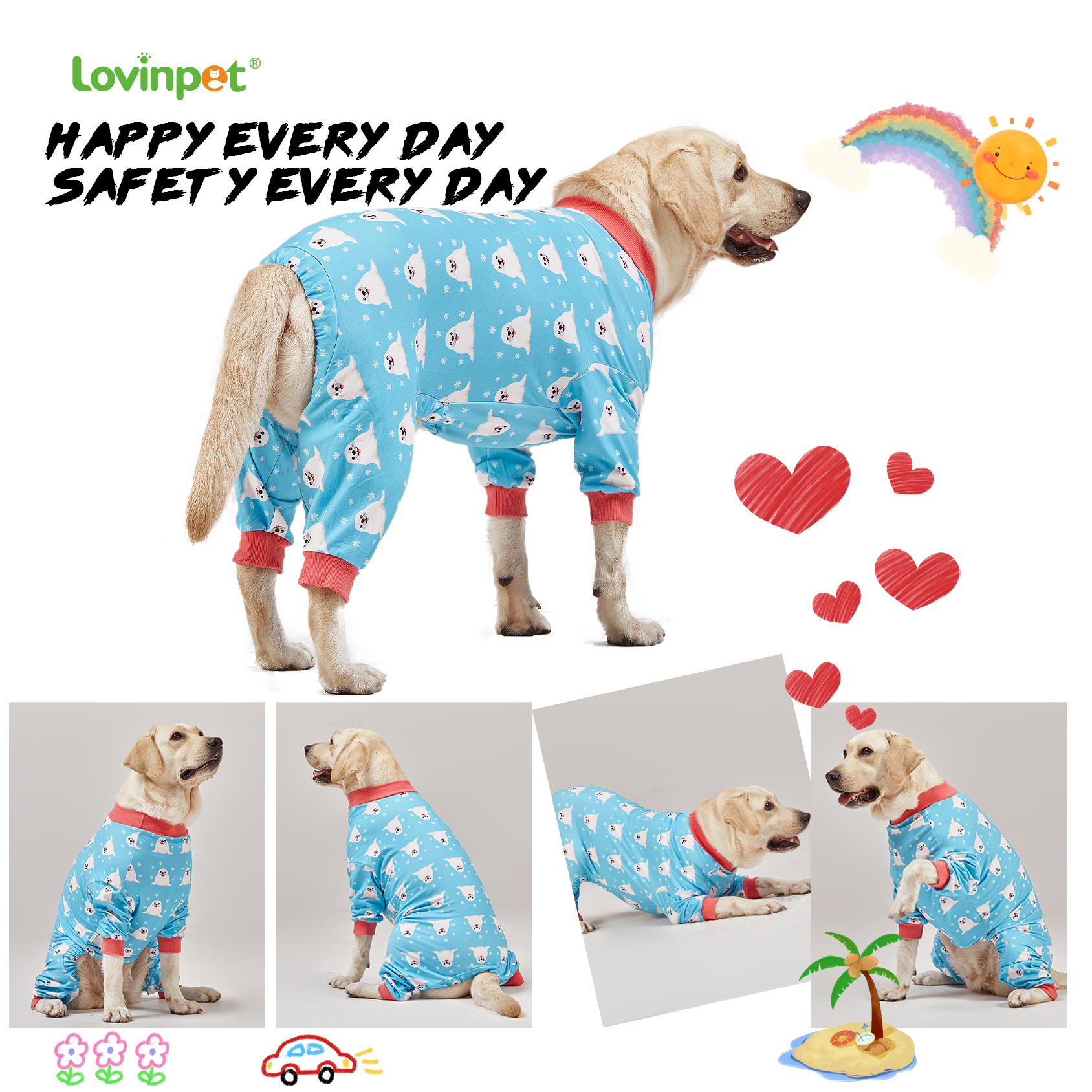 LovinPet Large Dog Pajamas Onesie - Winter Polar Seal Design for Big Breeds