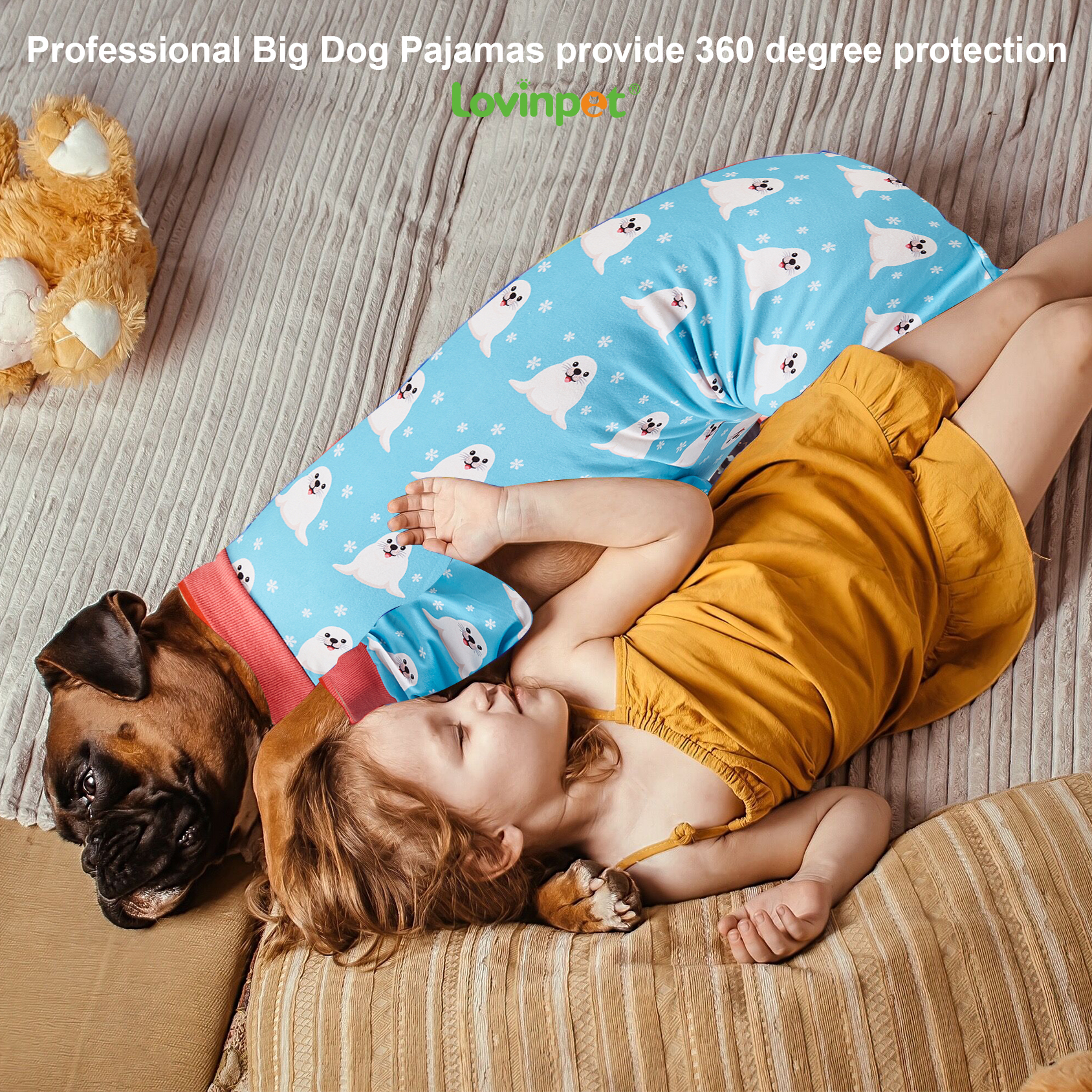 LovinPet Large Dog Pajamas Onesie - Winter Polar Seal Design for Big Breeds