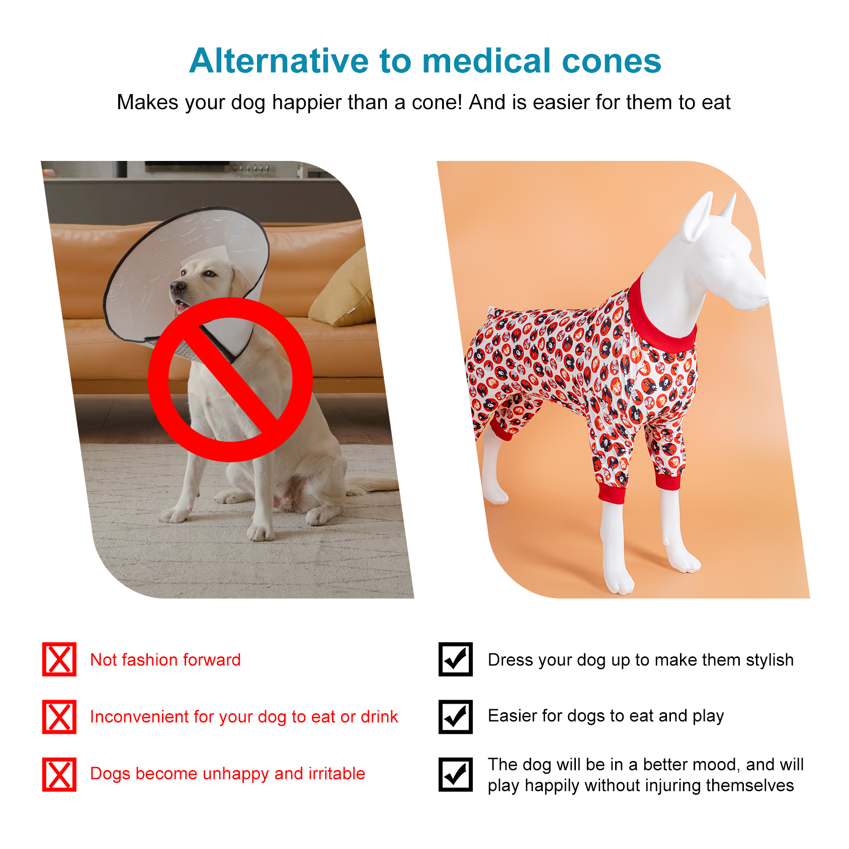 LovinPet Large Dog Pajama - Playful Dog Face Print in Red & White