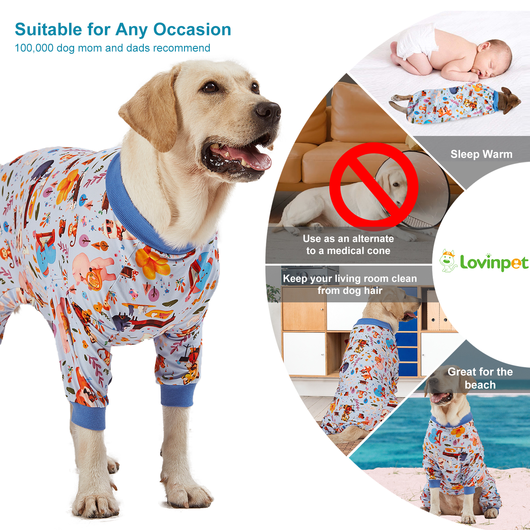 LovinPet Big Dog Pajama Onesie - Autumn Woodland Pattern