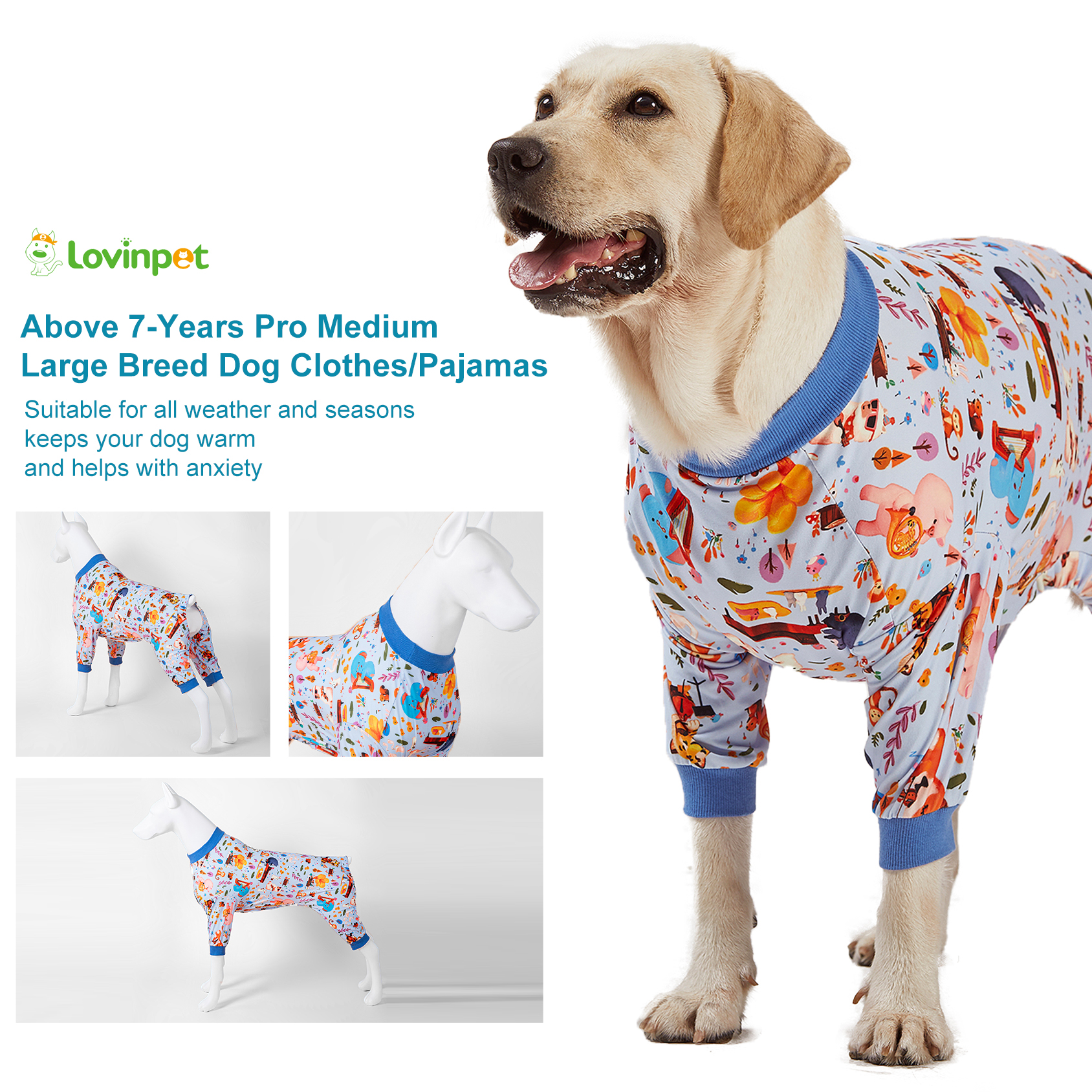 LovinPet Big Dog Pajama Onesie - Autumn Woodland Pattern