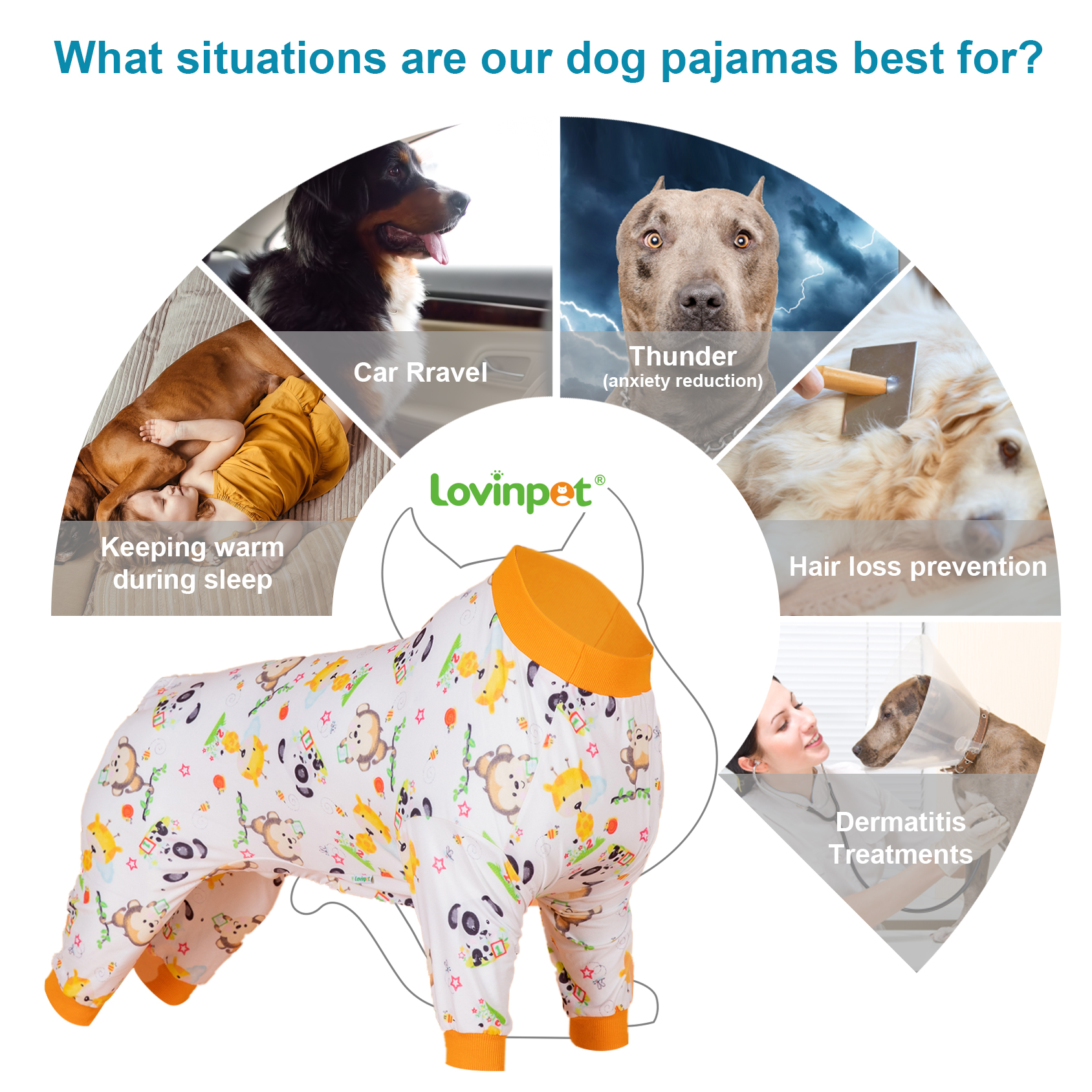 LovinPet Jungle Animals Pajama for Large Dogs - Fun Playful Design