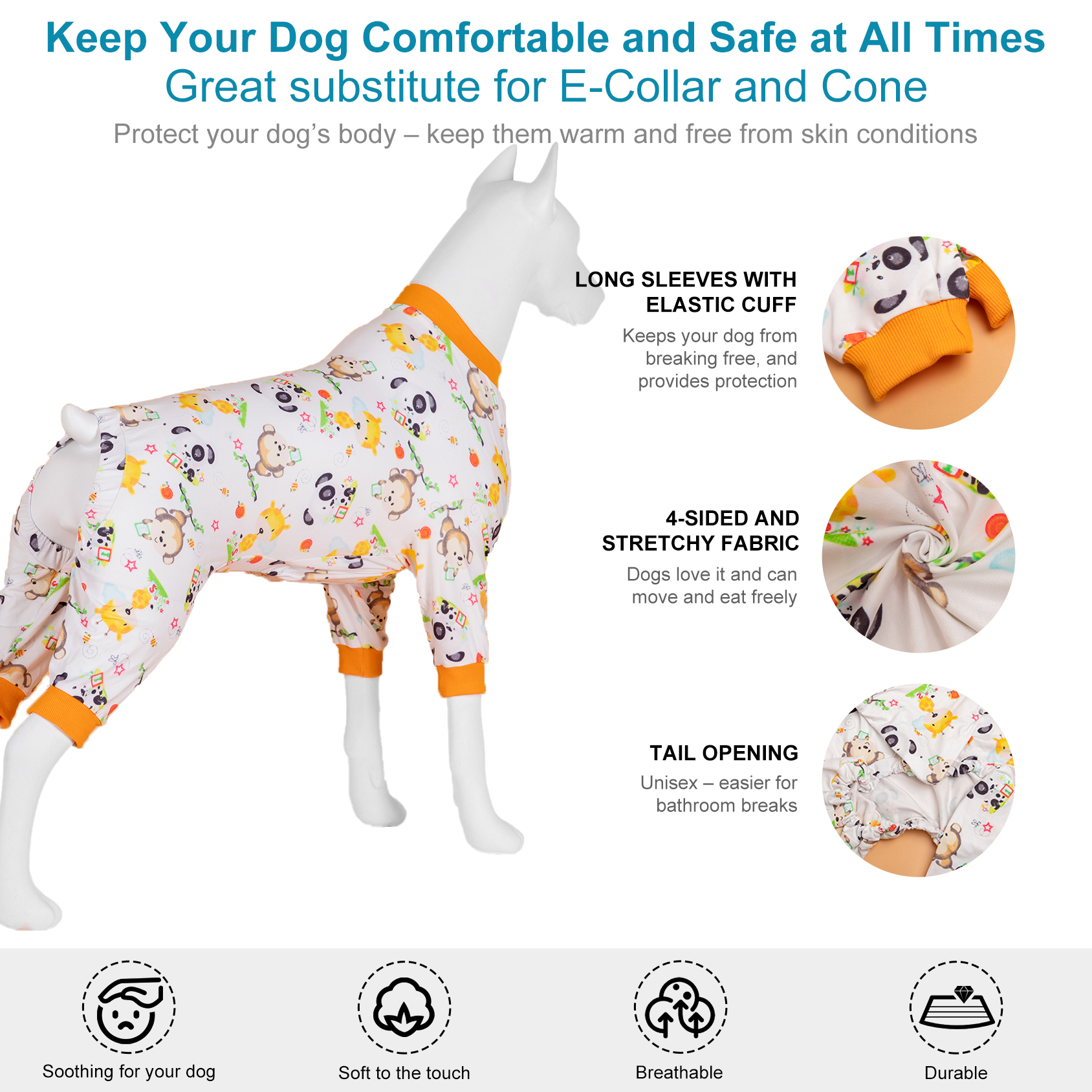 LovinPet Jungle Animals Pajama for Large Dogs - Fun Playful Design