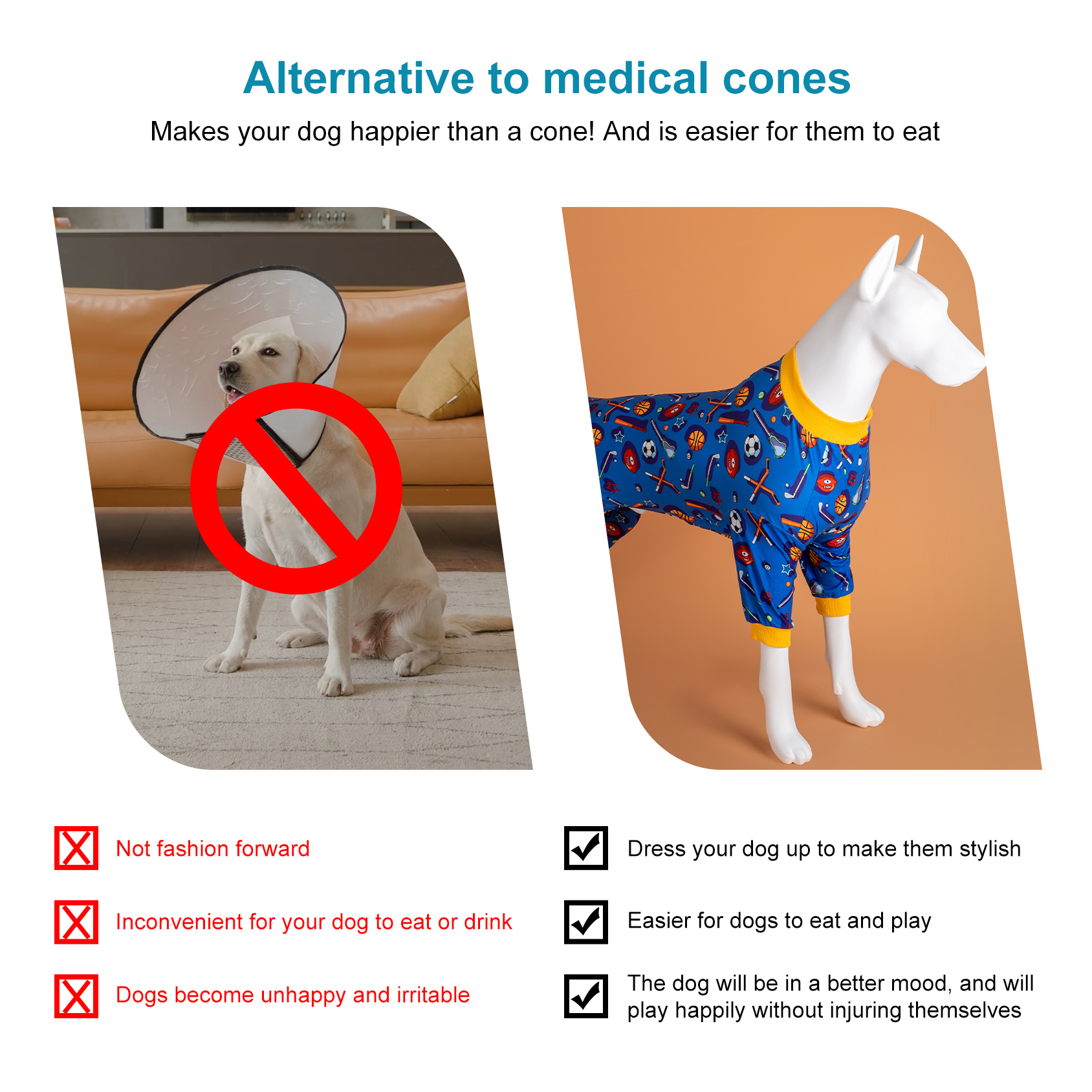 LovinPet Large Dog Pajama - Sports Equipment Design Full-Body Pajamas in Blue & Orange