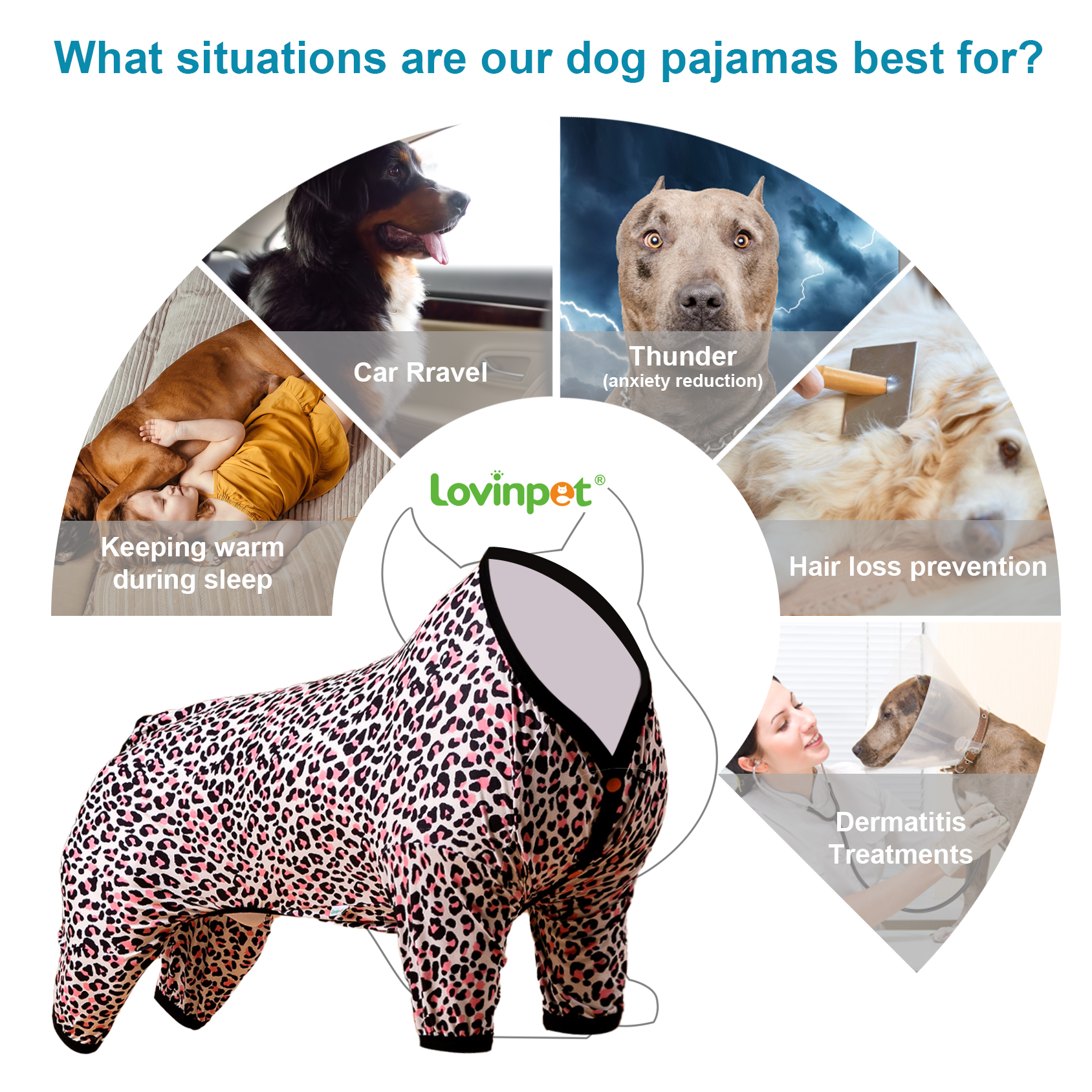 LovinPet Pink Leopard Print Large Dog Jammies with Belly Protection