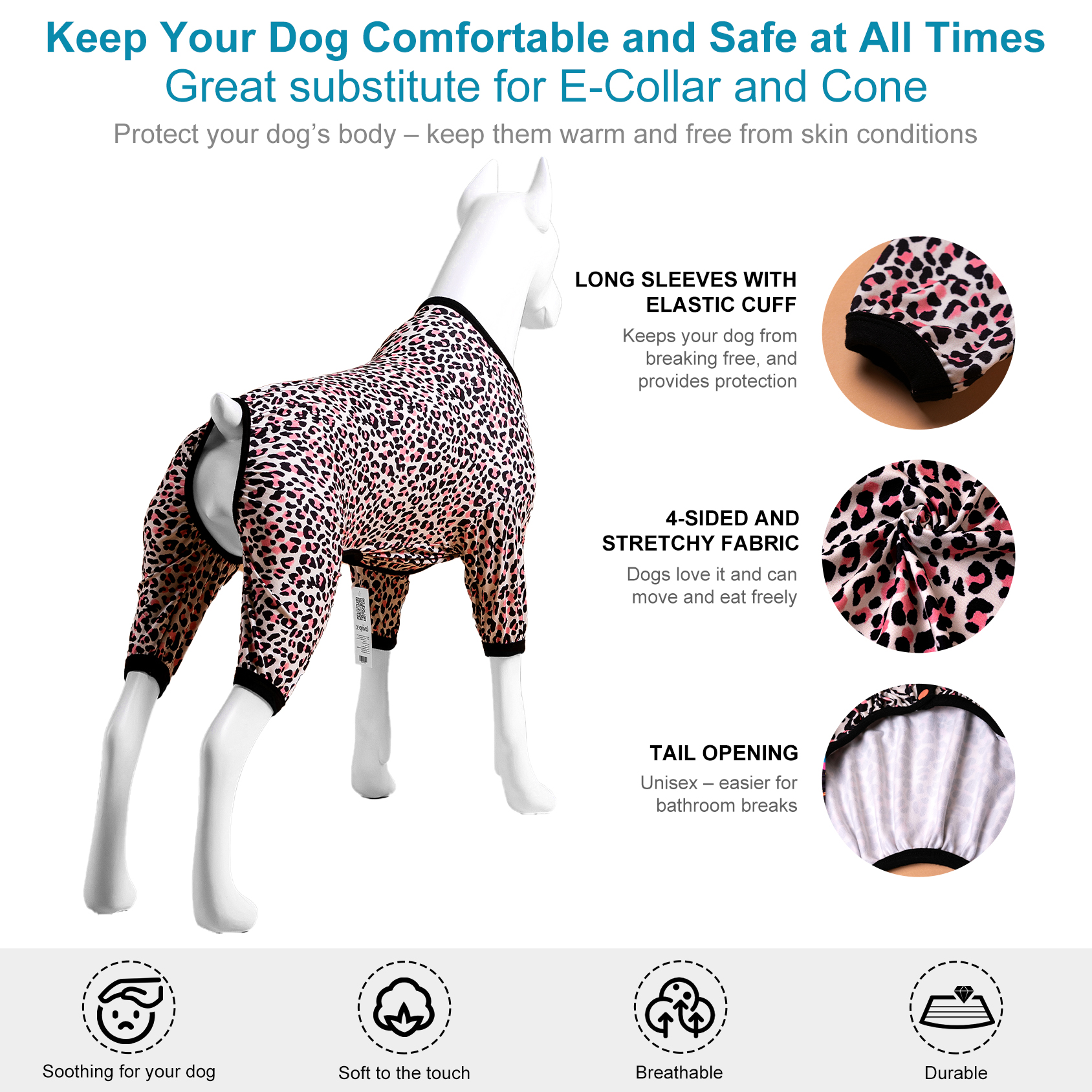 LovinPet Pink Leopard Print Large Dog Jammies with Belly Protection