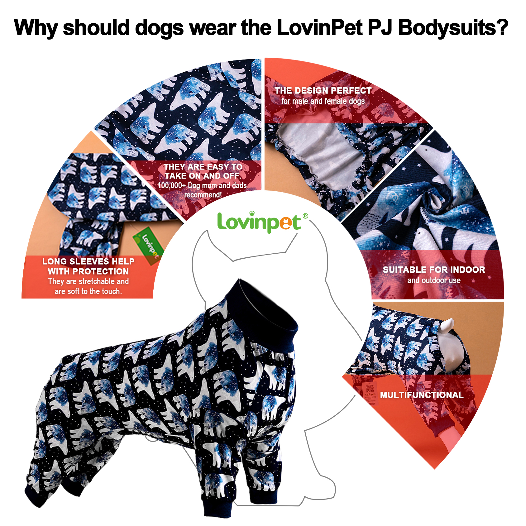 LovinPet Big Dog Pajama Onesie - Polar Bear Winter Pattern