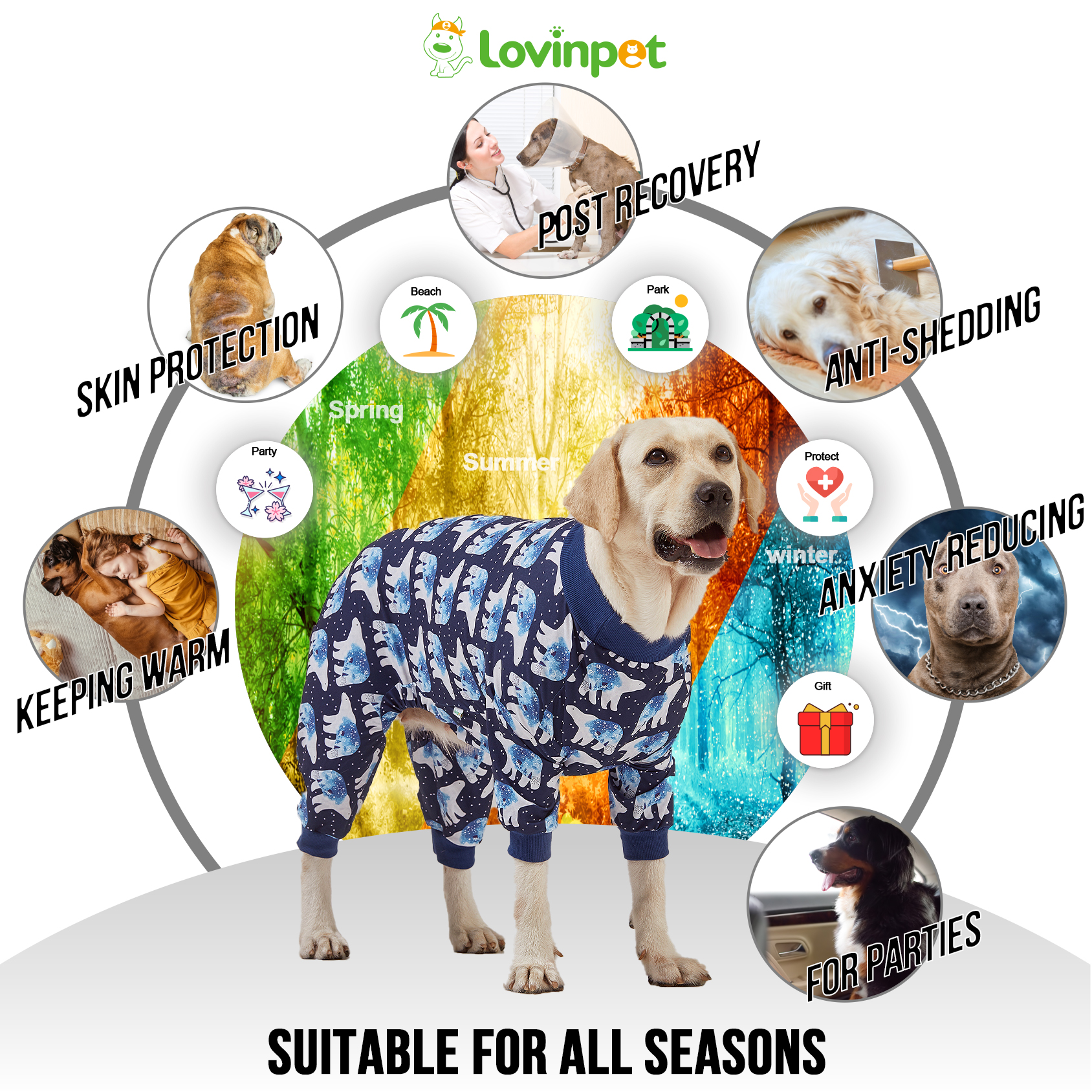 LovinPet Big Dog Pajama Onesie - Polar Bear Winter Pattern