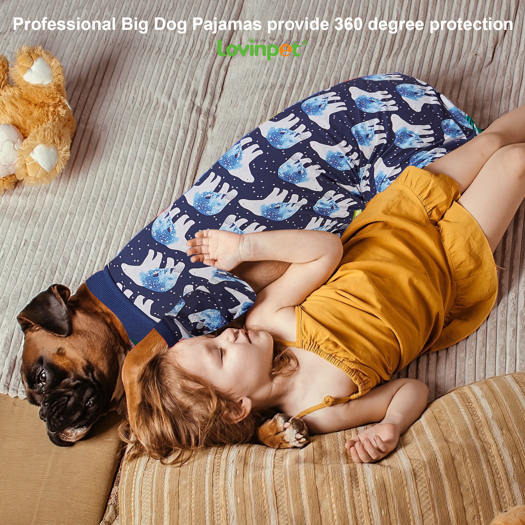 LovinPet Big Dog Pajama Onesie - Polar Bear Winter Pattern