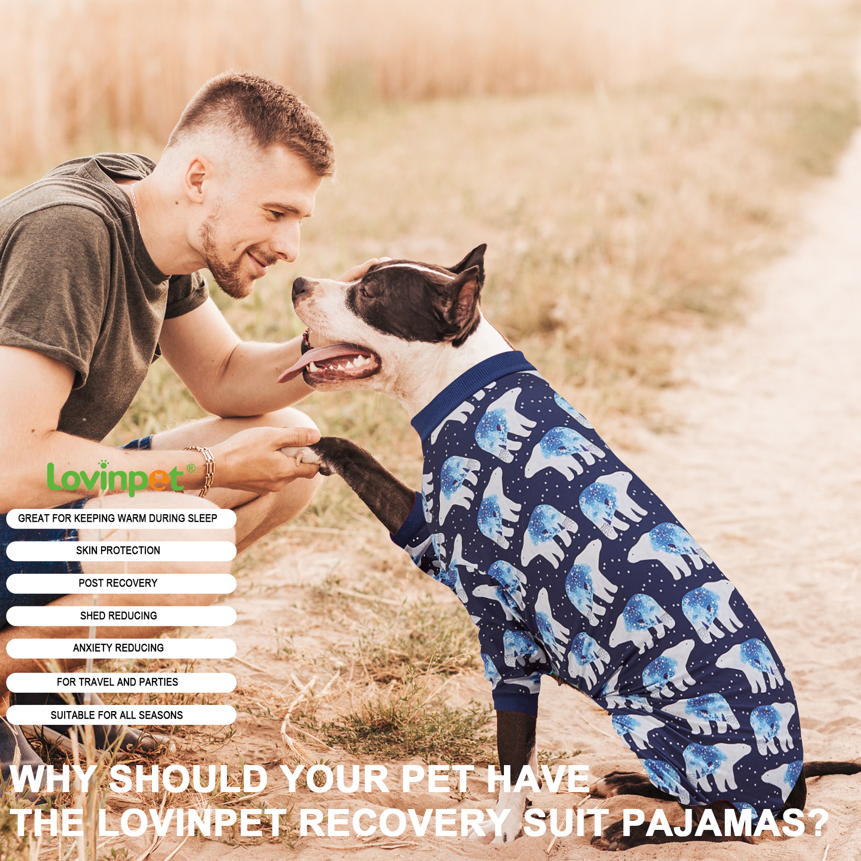 LovinPet Big Dog Pajama Onesie - Polar Bear Winter Pattern