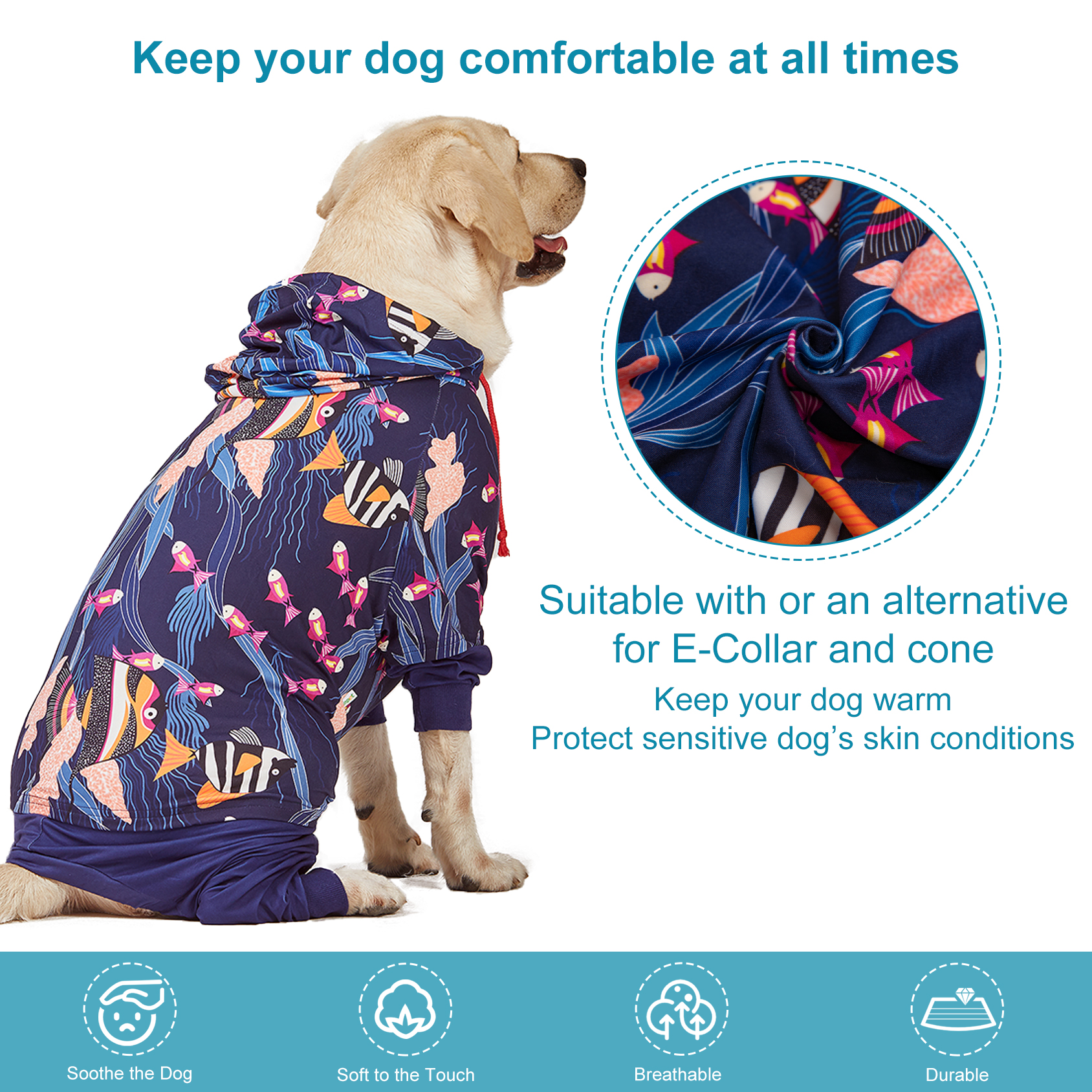 LovinPet Soft & Comfy Large Dog Pajamas with Belly Protection