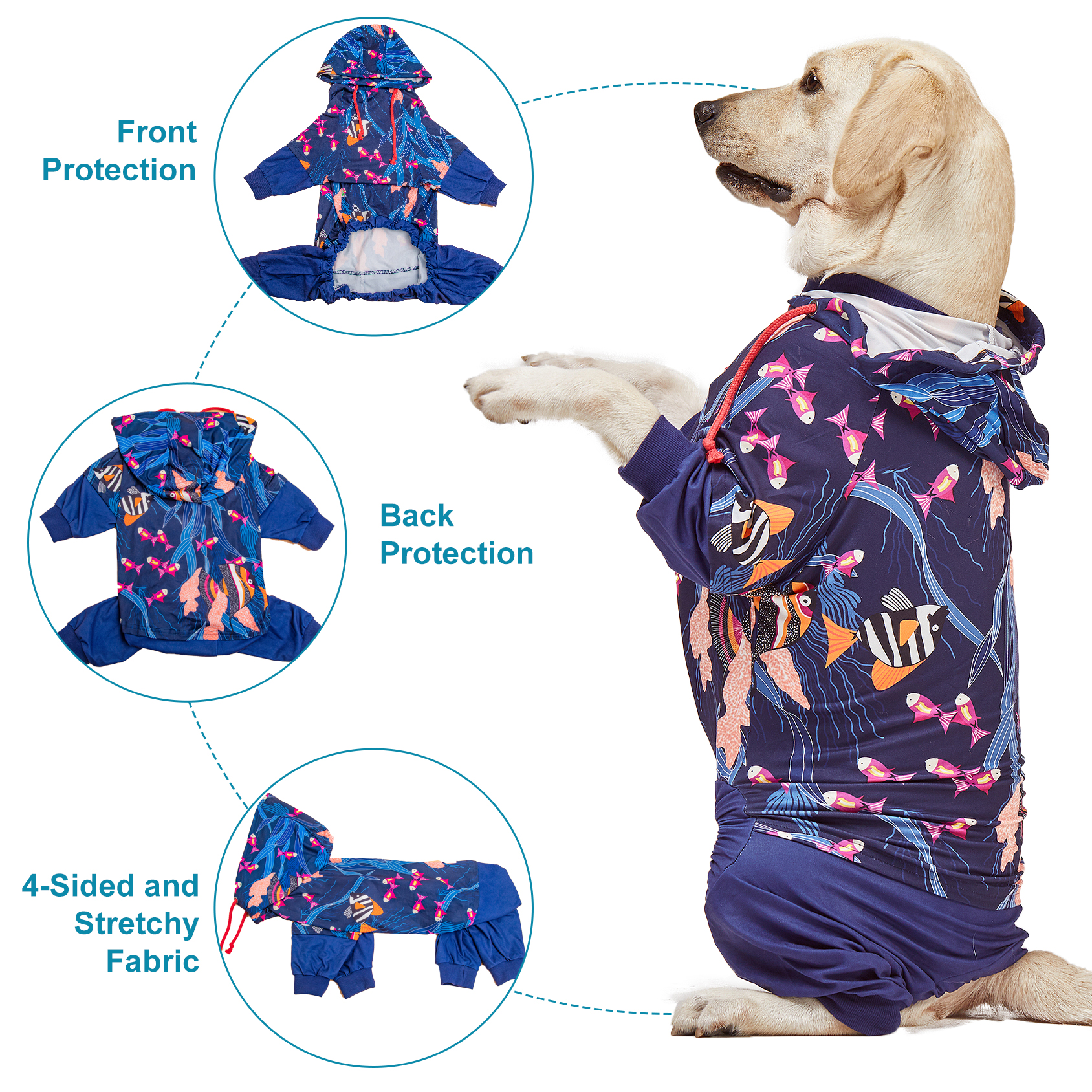 LovinPet Soft & Comfy Large Dog Pajamas with Belly Protection