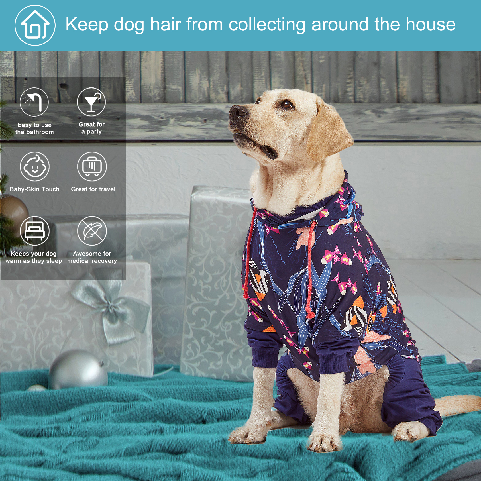 LovinPet Soft & Comfy Large Dog Pajamas with Belly Protection