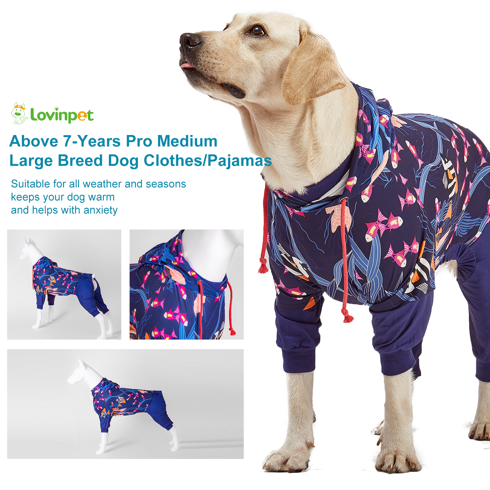 LovinPet Soft & Comfy Large Dog Pajamas with Belly Protection