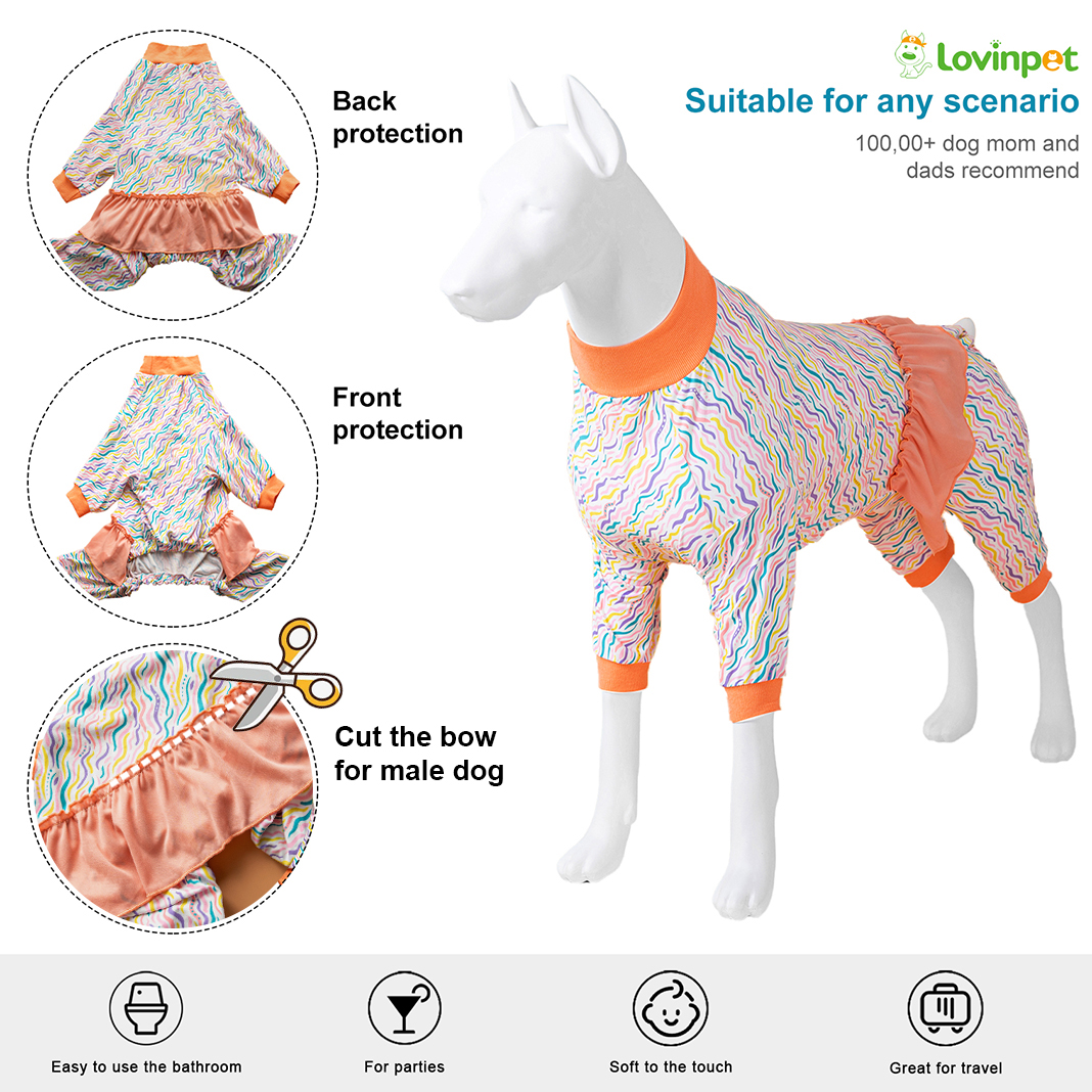 LovinPet Large Dog Pajama - Bright Pink Wavy Pattern Pajamas with Frilled Skirt